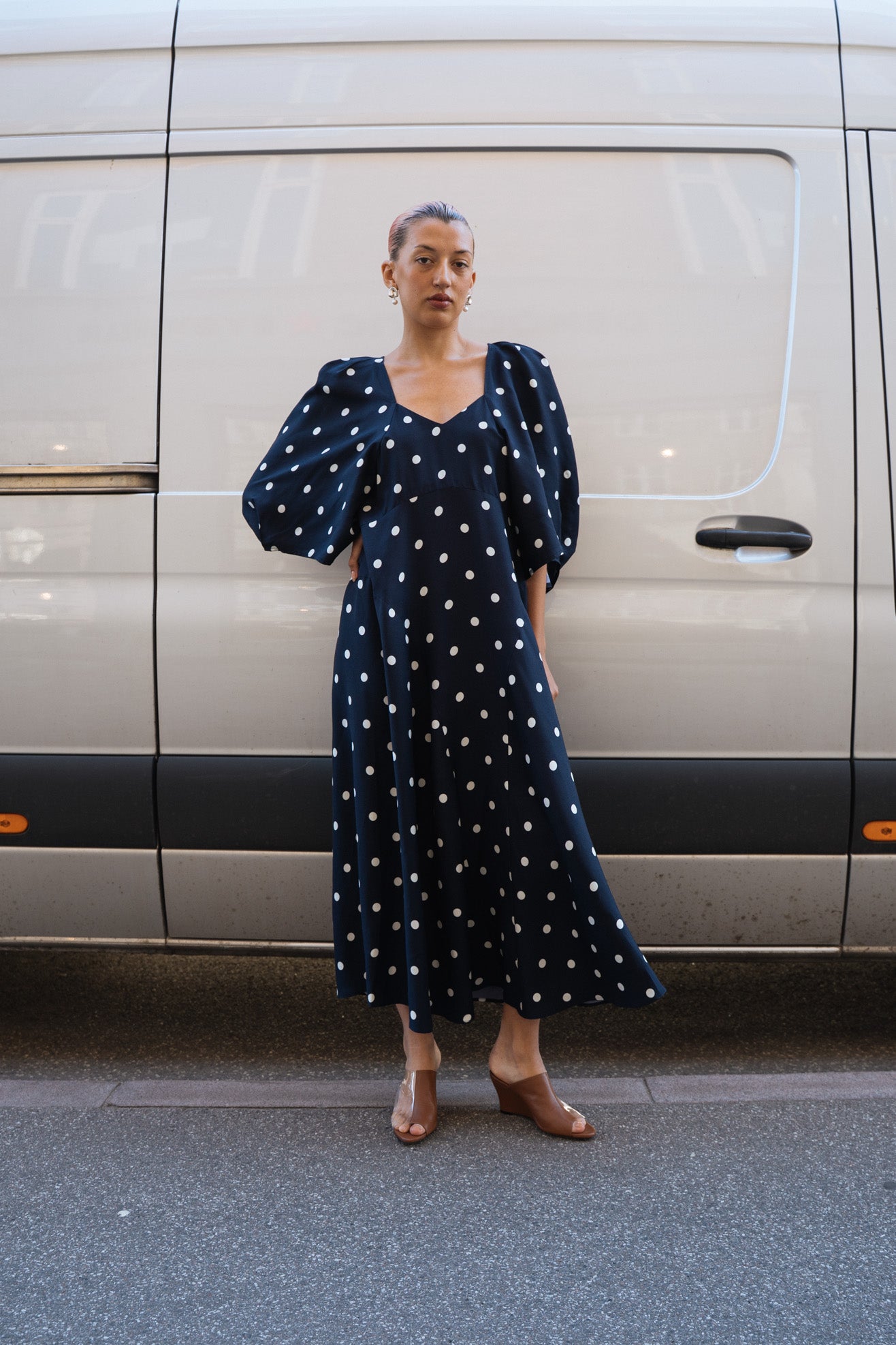 MR. LARKIN, Lexi Dress, Ink/Ivory Big Dot