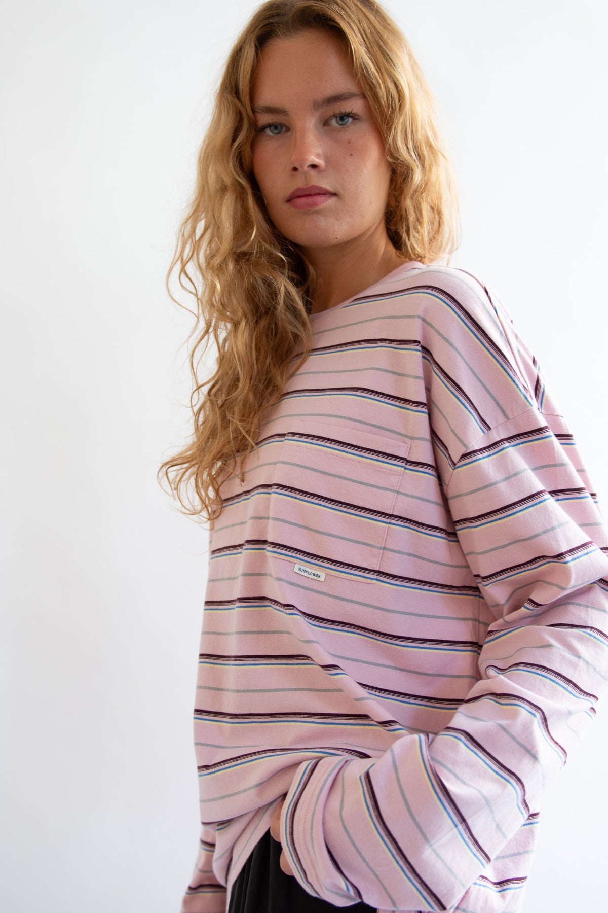 SUNFLOWER, Stripe LS Pocket Tee, Pink