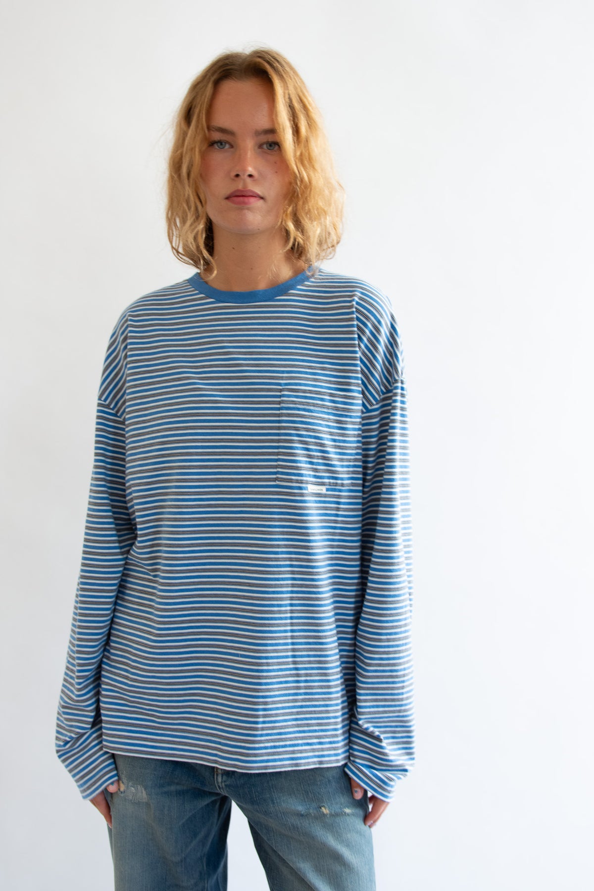 SUNFLOWER, Stripe LS Pocket Tee, Blue