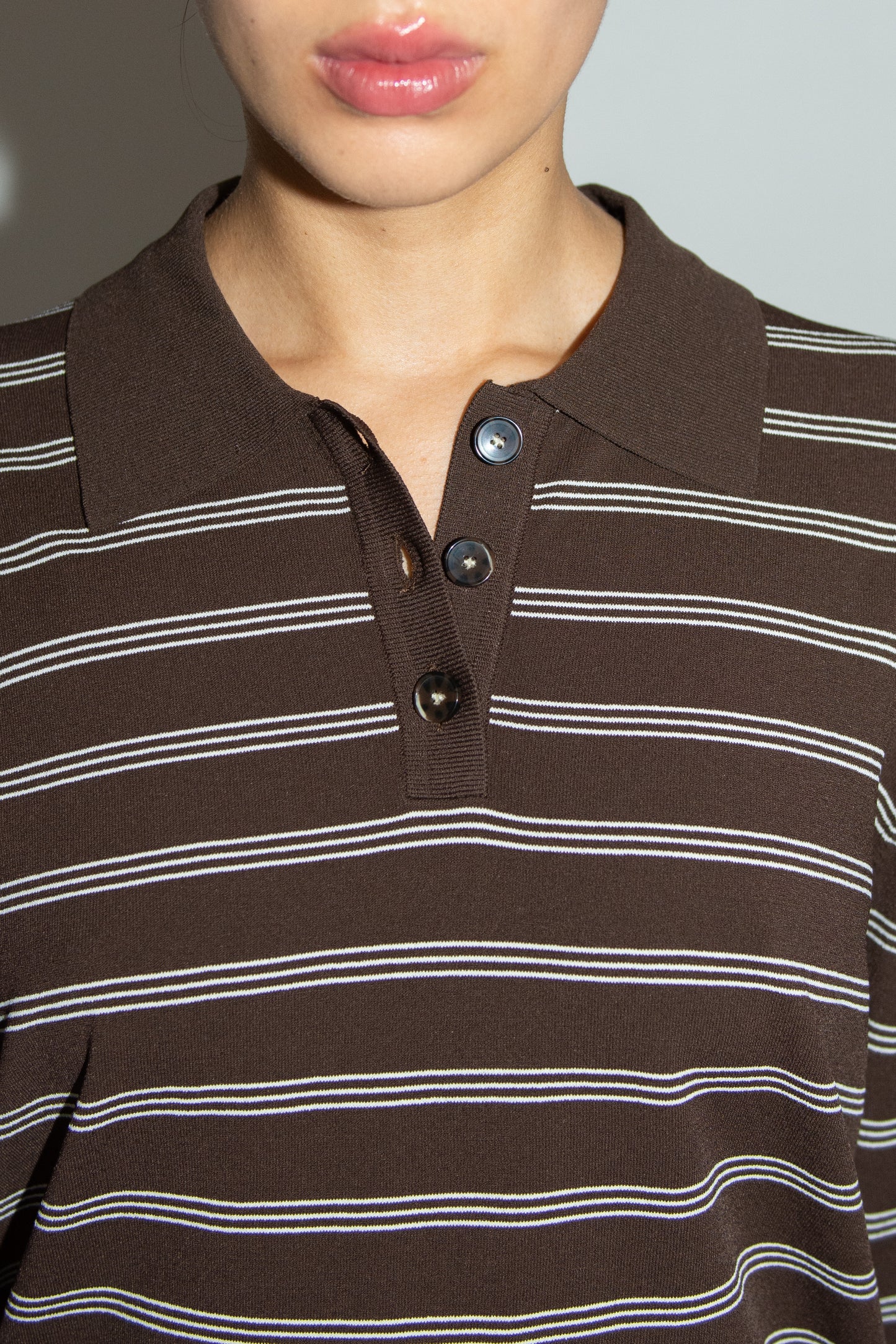 THE GARMENT, Madison Polo, Espresso/Ecru stripes