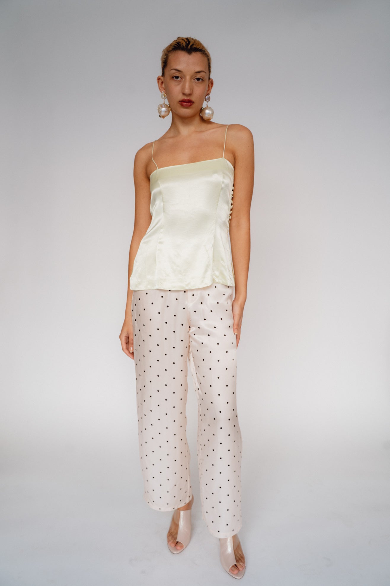 MR. LARKIN, Bella Pant, Sheer Pink/Black Tiny Dot