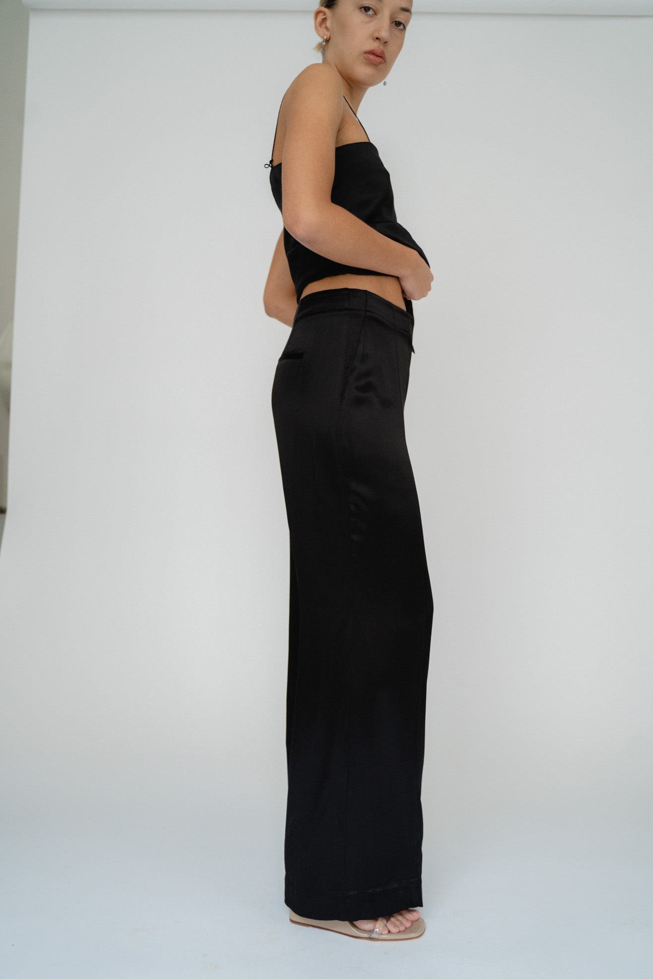 MR. LARKIN, Charlie Pant Satin, Black