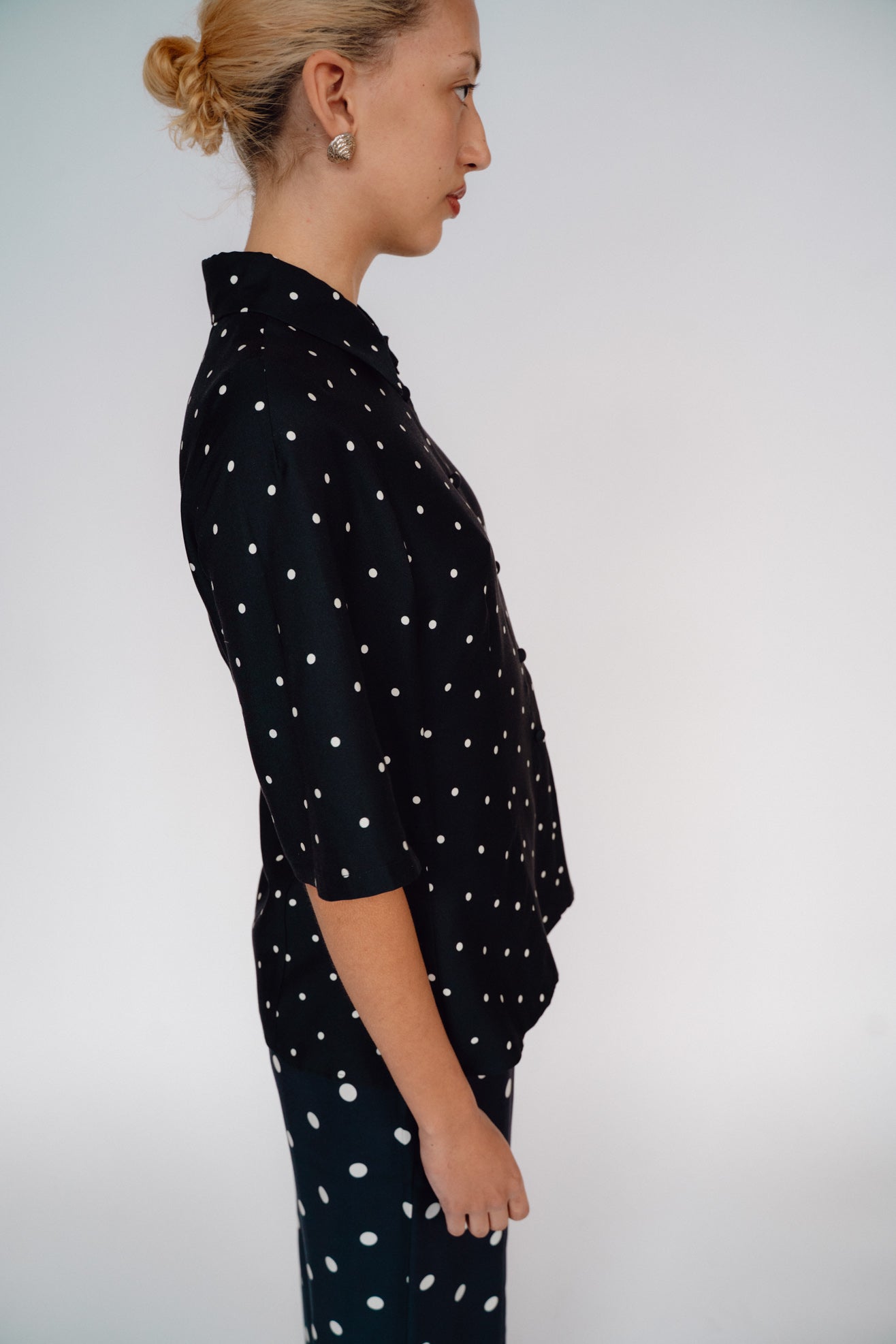 MR. LARKIN, Tillie Shirt, Ink/Ivory Big Dot