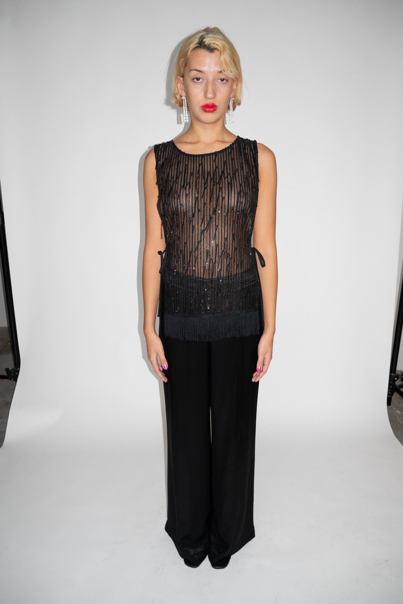 MR. LARKIN, Venus Sequin Vest, Black