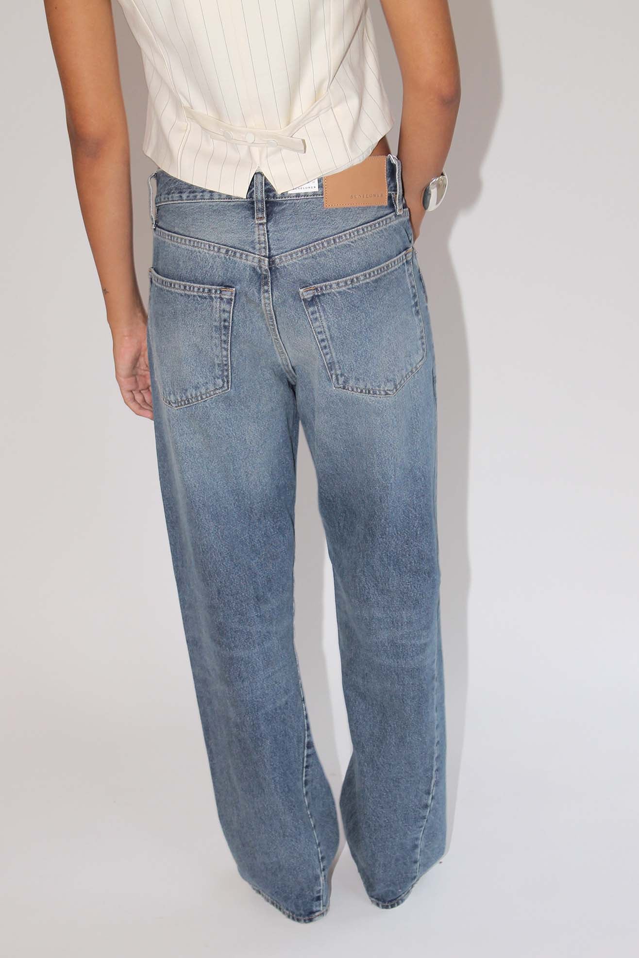 SUNFLOWER, Wide Twist Jean, Mid Tone Blue