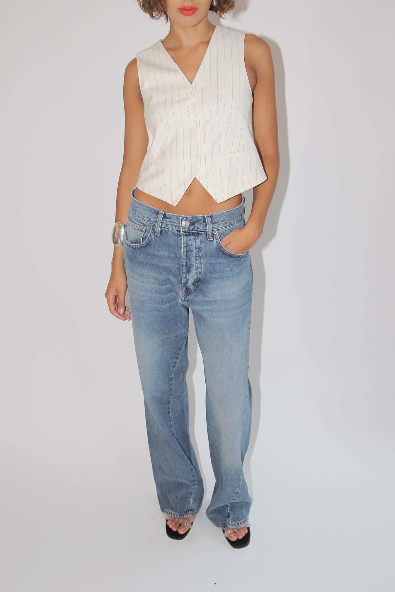 SUNFLOWER, Wide Twist Jean, Mid Tone Blue