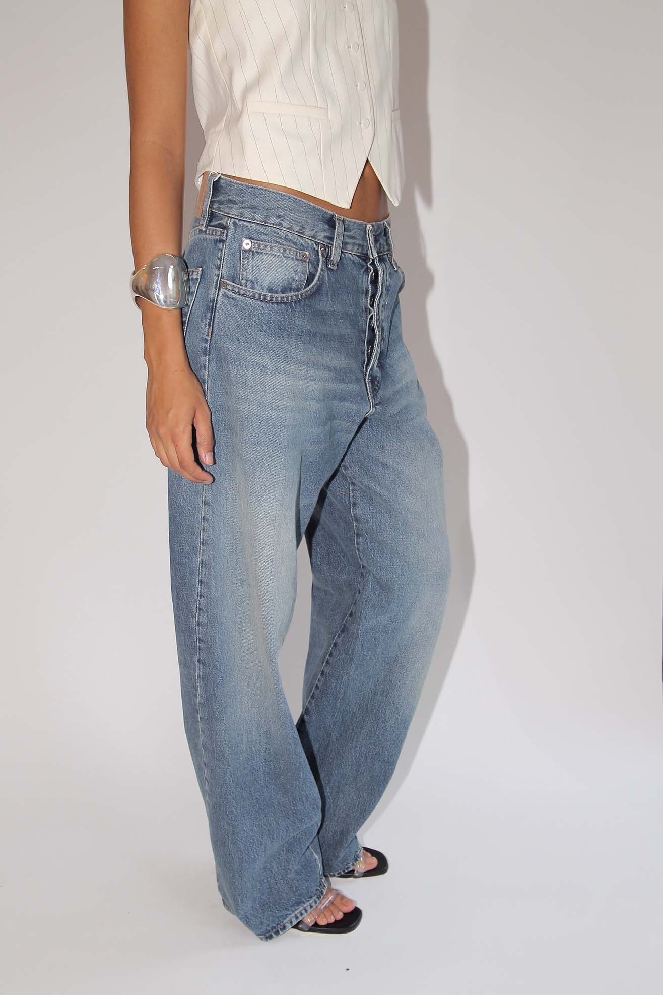 SUNFLOWER, Wide Twist Jean, Mid Tone Blue