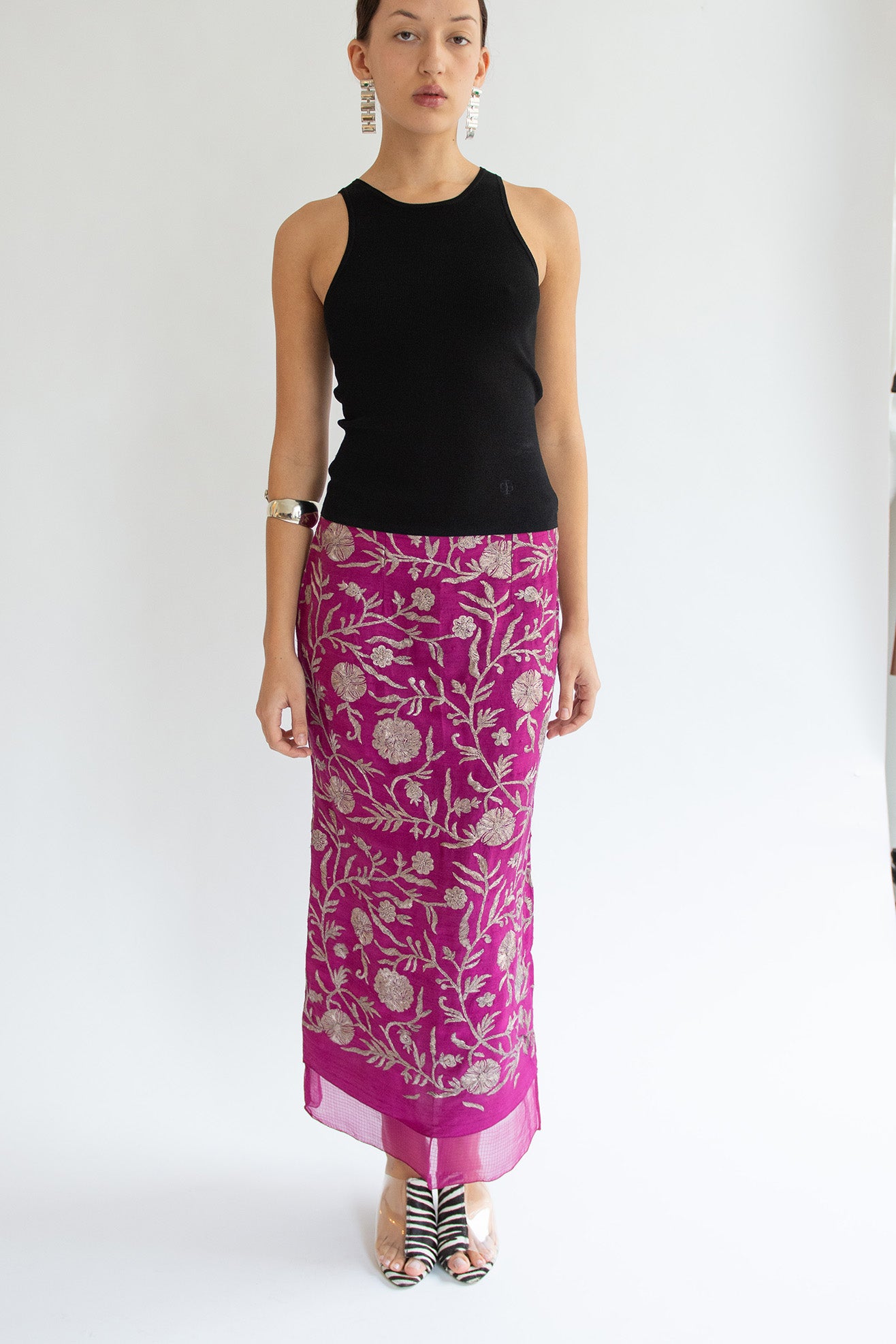 TIGRA TIGRA, Kasab Slip Skirt with Kota, Magenta
