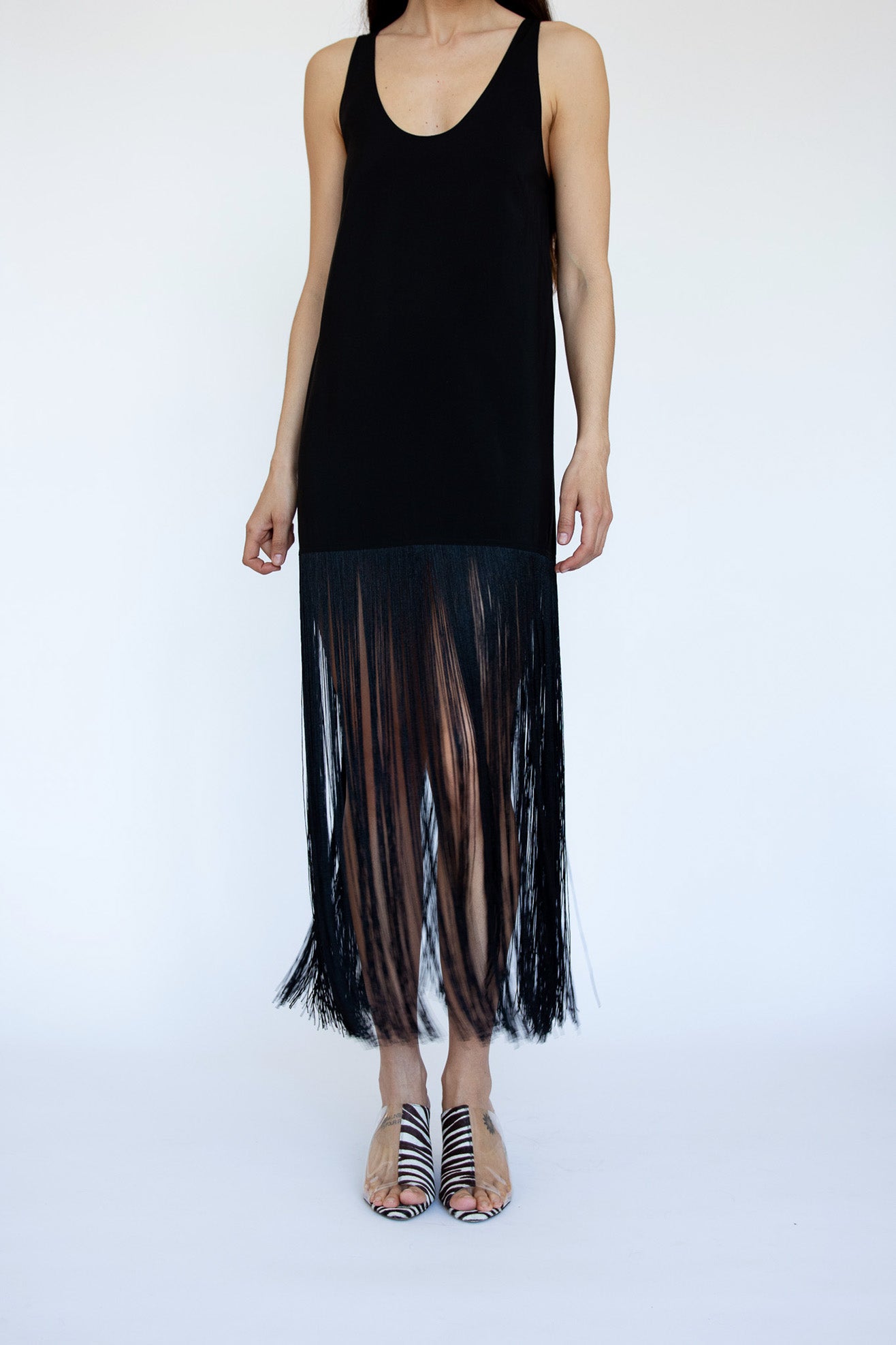 MR. LARKIN, Tassel Slip Dress, Black