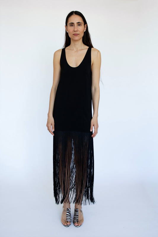 MR. LARKIN, Tassel Slip Dress, Black