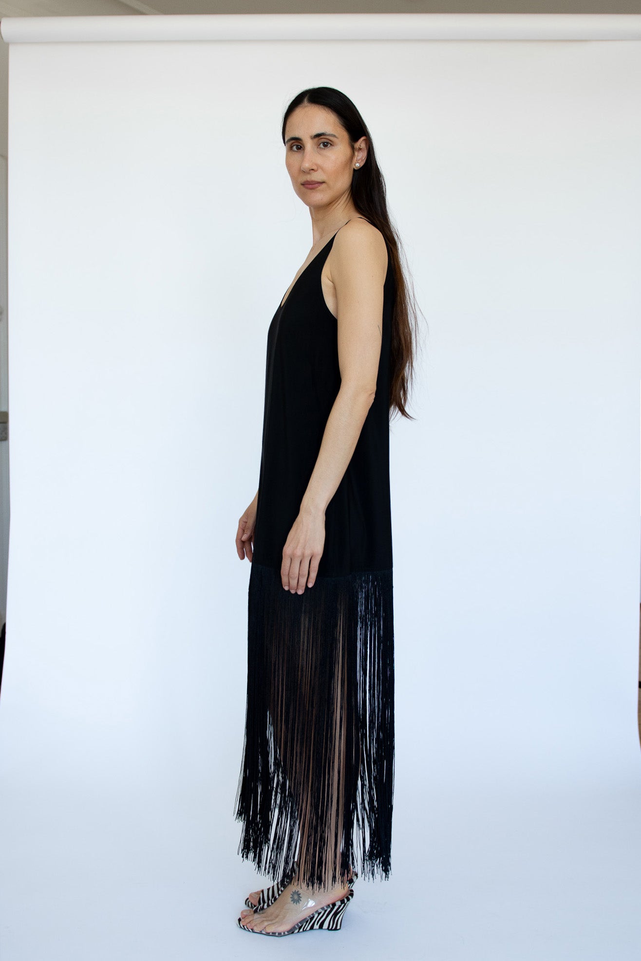 MR. LARKIN, Tassel Slip Dress, Black