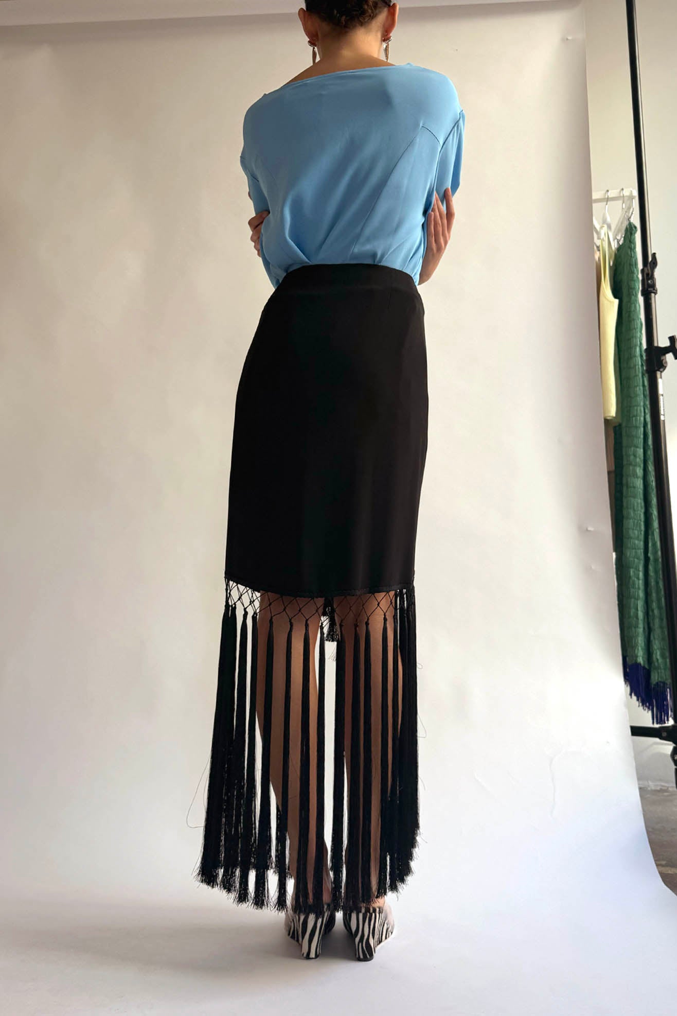 MR. LARKIN, Cara Fringe Wrap Skirt, Black