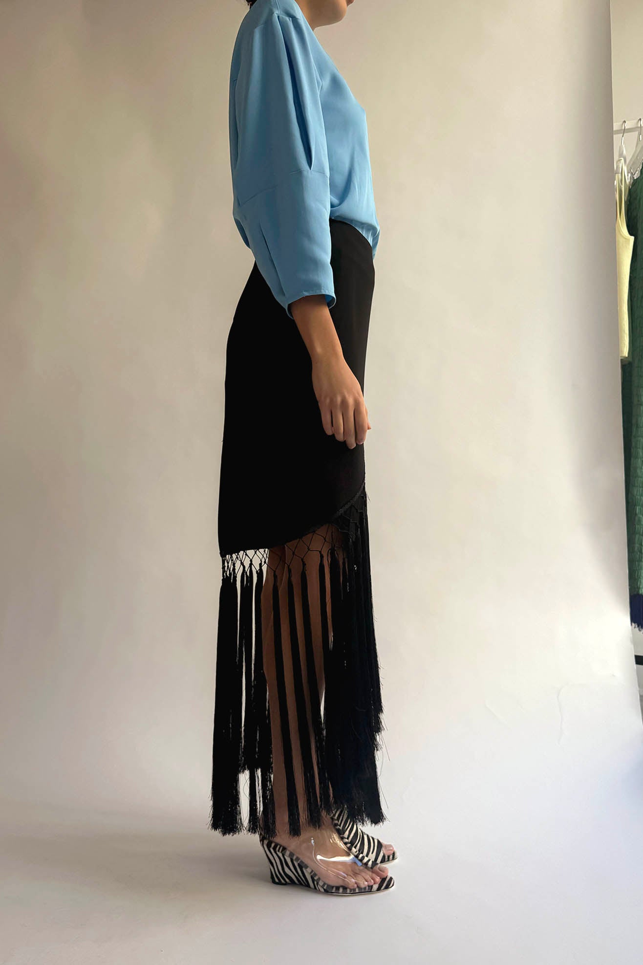 MR. LARKIN, Cara Fringe Wrap Skirt, Black