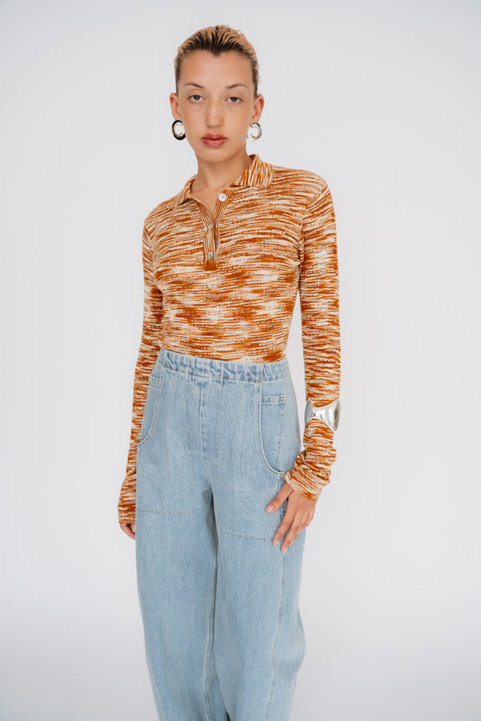 RACHEL COMEY, Avril Polo Shirt, Burnt Orange Spacedye