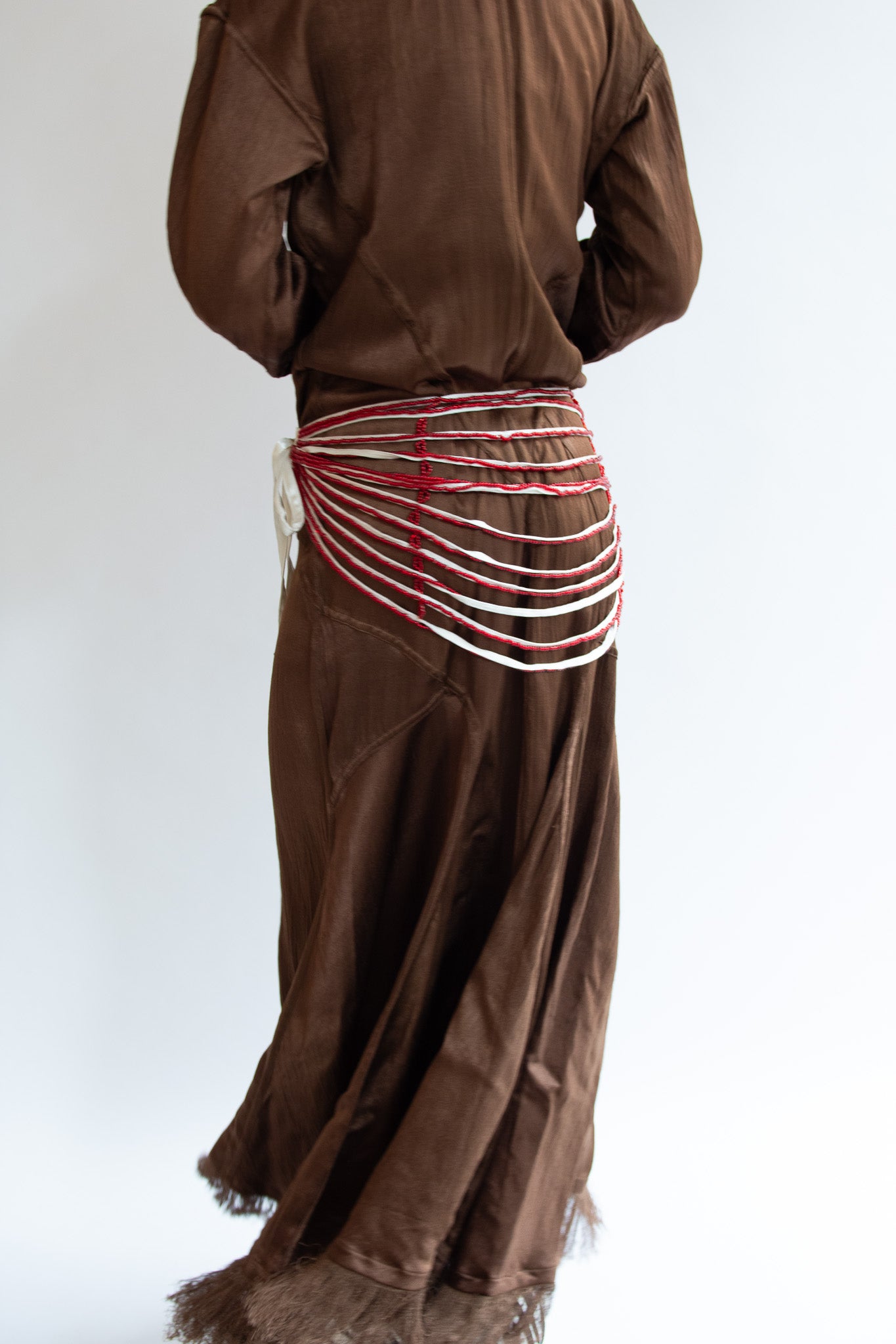 TIGRA TIGRA, Draped Beaded Belt, White With Red