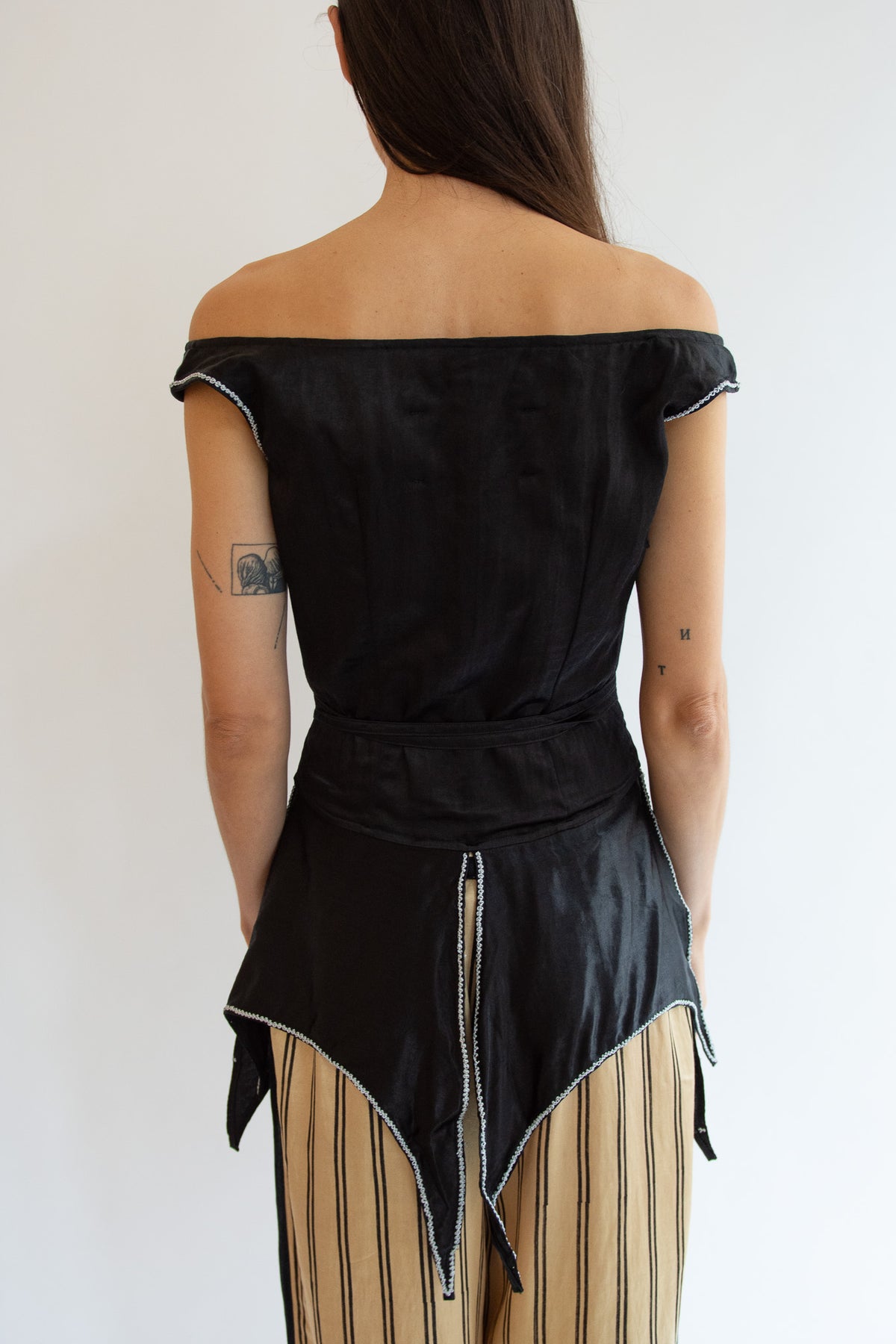 TIGRA TIGRA, Structured Top with Silver Rosettes & Braided Neck Tie, Black