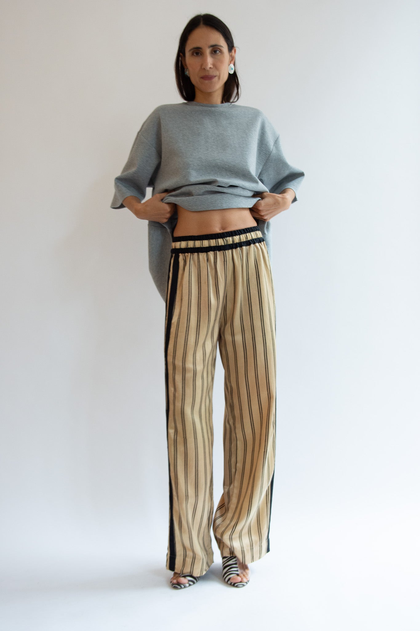 TIGRA TIGRA, Block Printed Boxing Pant, Champagne/Black