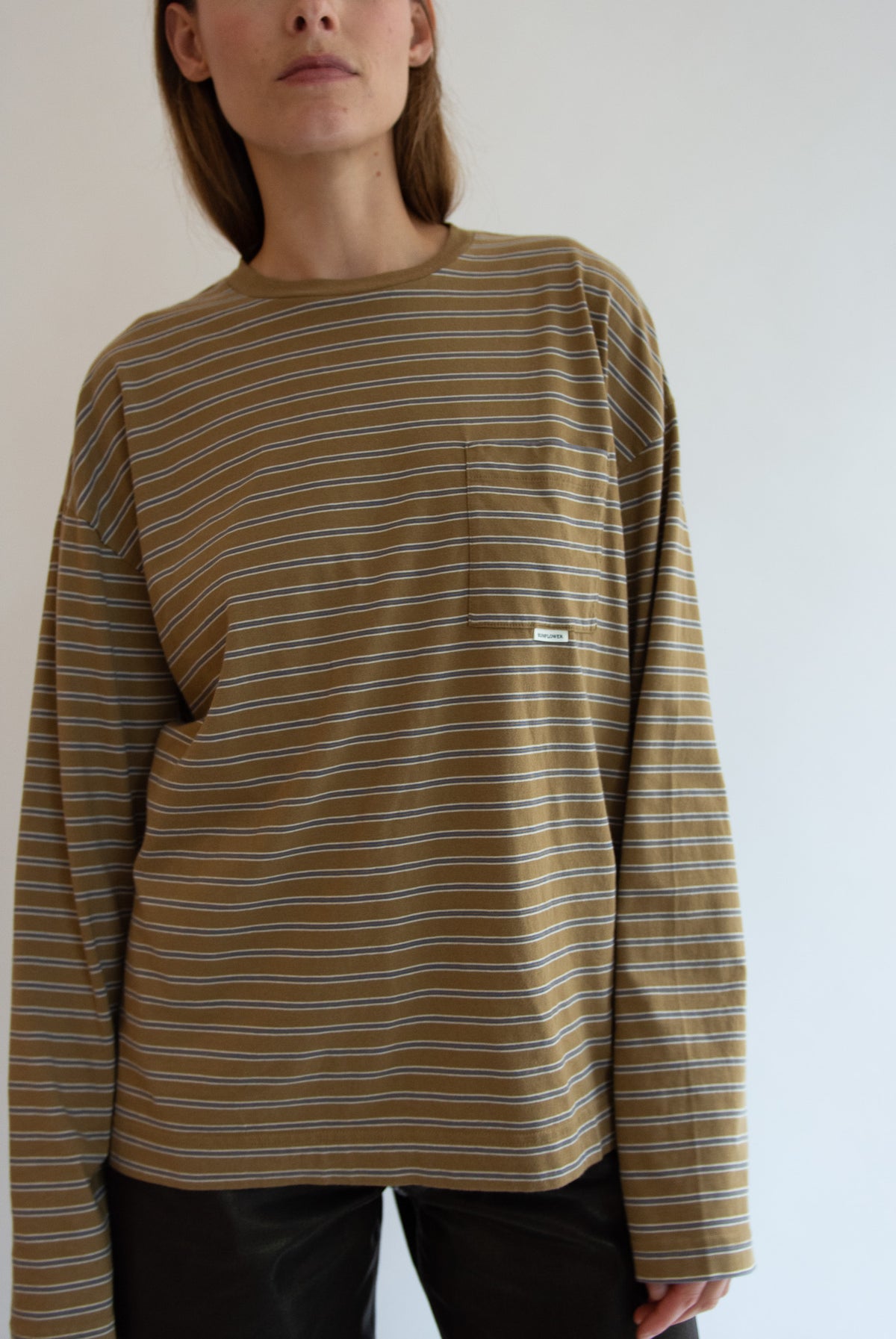 SUNFLOWER, Stripe LS Pocket Tee, Brown
