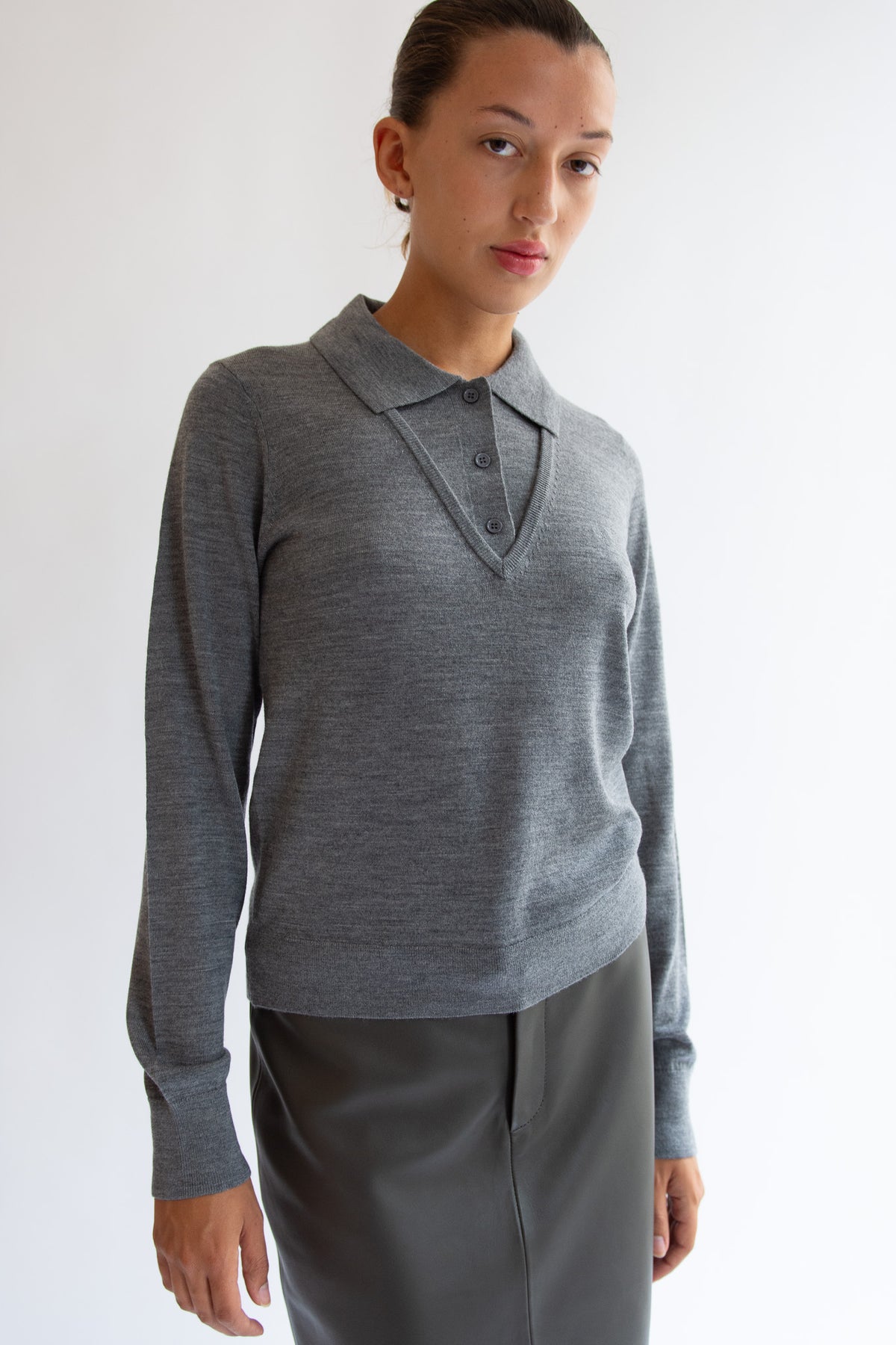 THE GARMENT, Bergen V Polo, Grey Melange