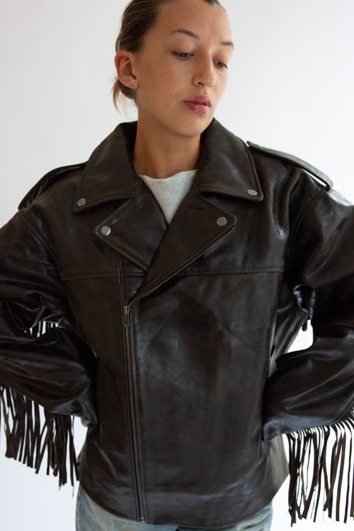 THE GARMENT, Margo Fringe Jacket, Brown Crunch Effect