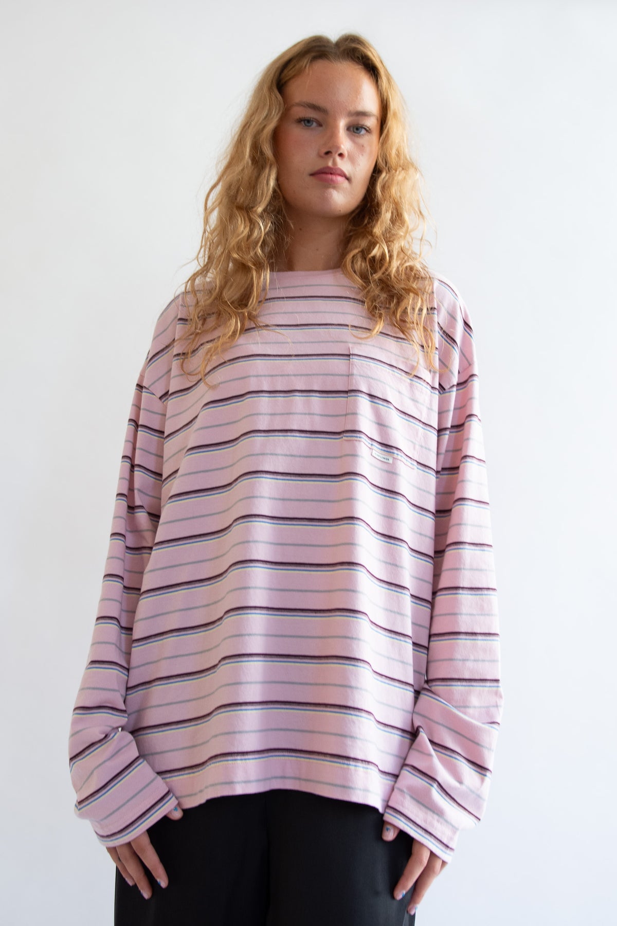 SUNFLOWER, Stripe LS Pocket Tee, Pink