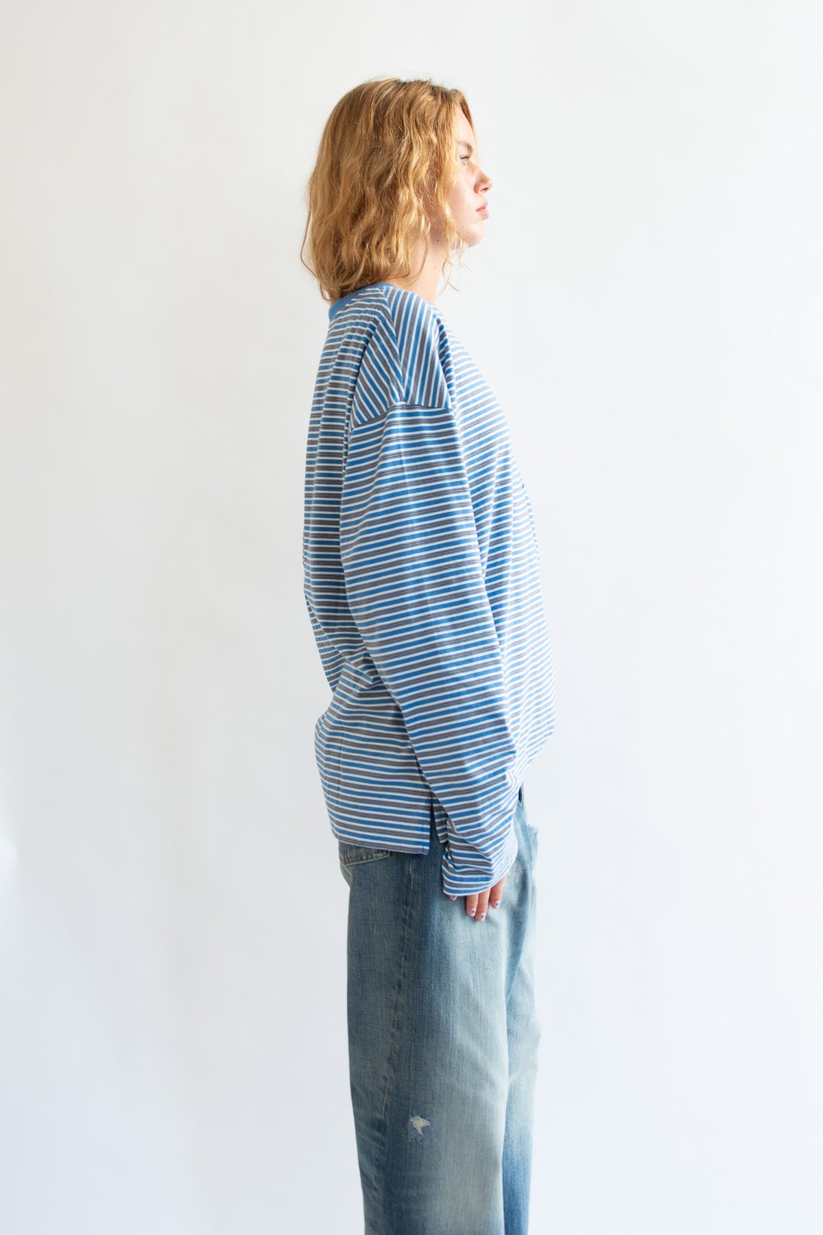 SUNFLOWER, Stripe LS Pocket Tee, Blue