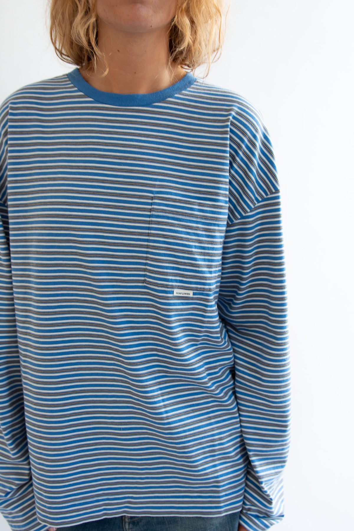 SUNFLOWER, Stripe LS Pocket Tee, Blue