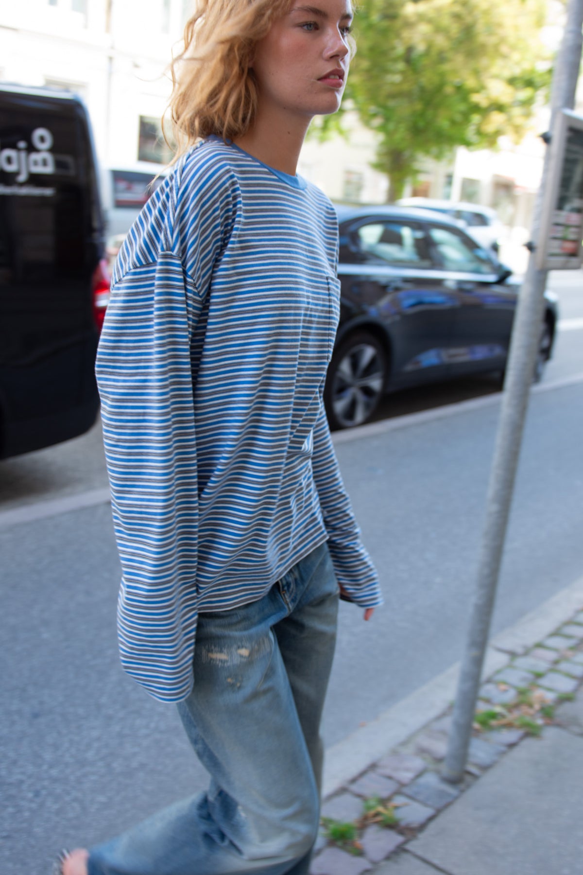 SUNFLOWER, Stripe LS Pocket Tee, Blue