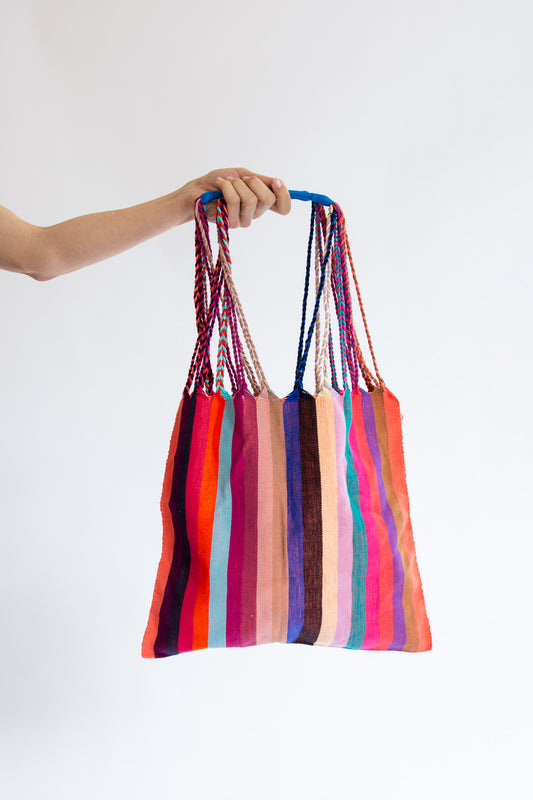 MR. LARKIN, Mercado Woven Bag, Stripe Poppy
