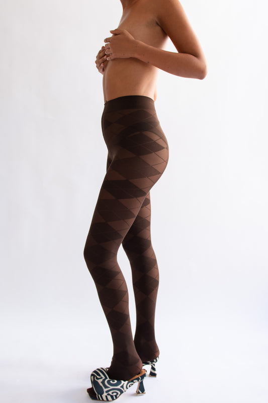 SWEDISH STOCKINGS, Rebecka Argyle Tights, Dark Brown
