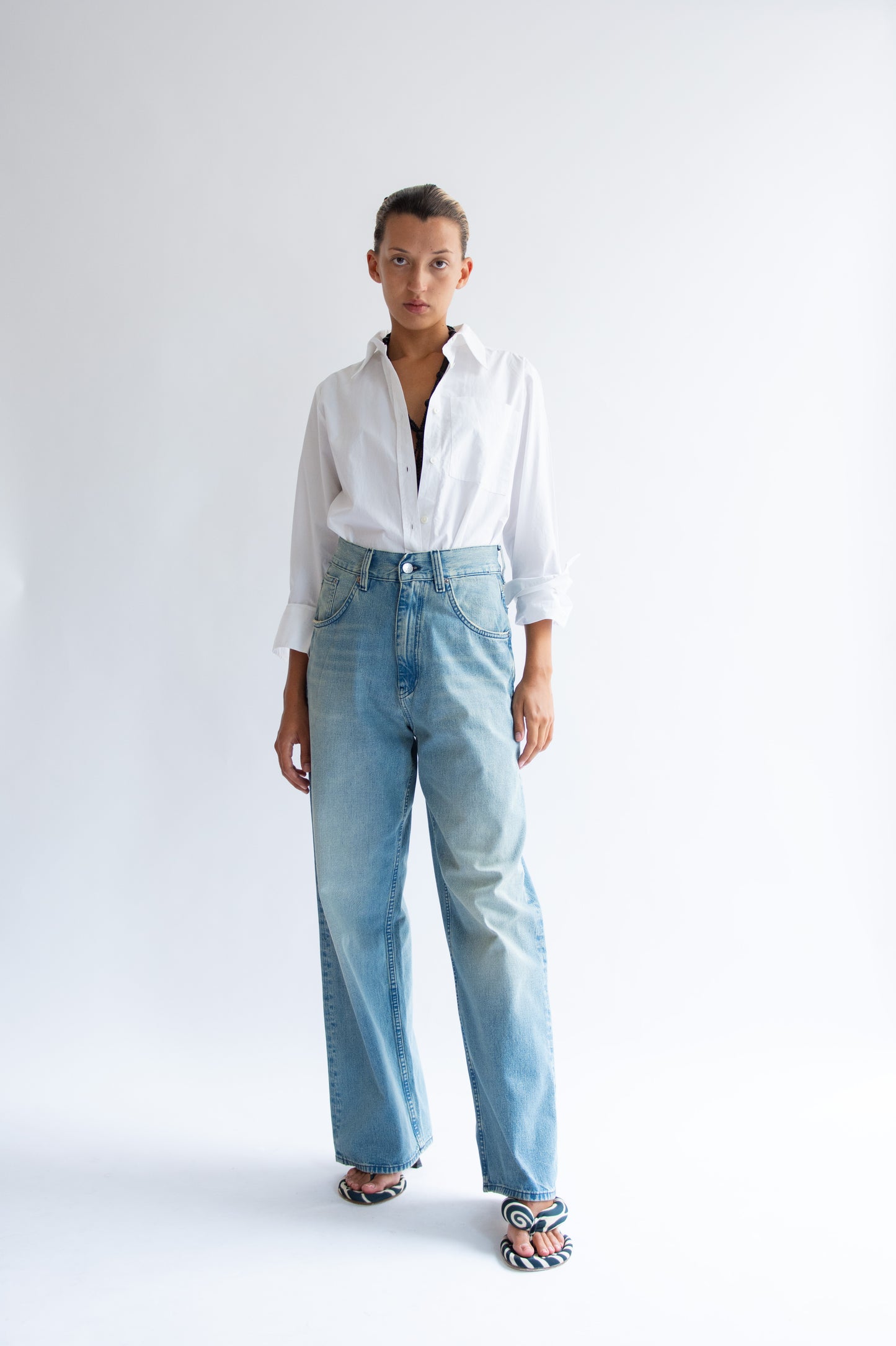 SUNFLOWER, Super Wide Cinch Jean, Mid Blue Vintage