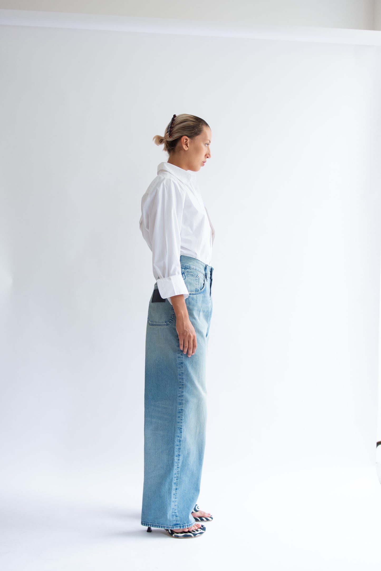 SUNFLOWER, Super Wide Cinch Jean, Mid Blue Vintage