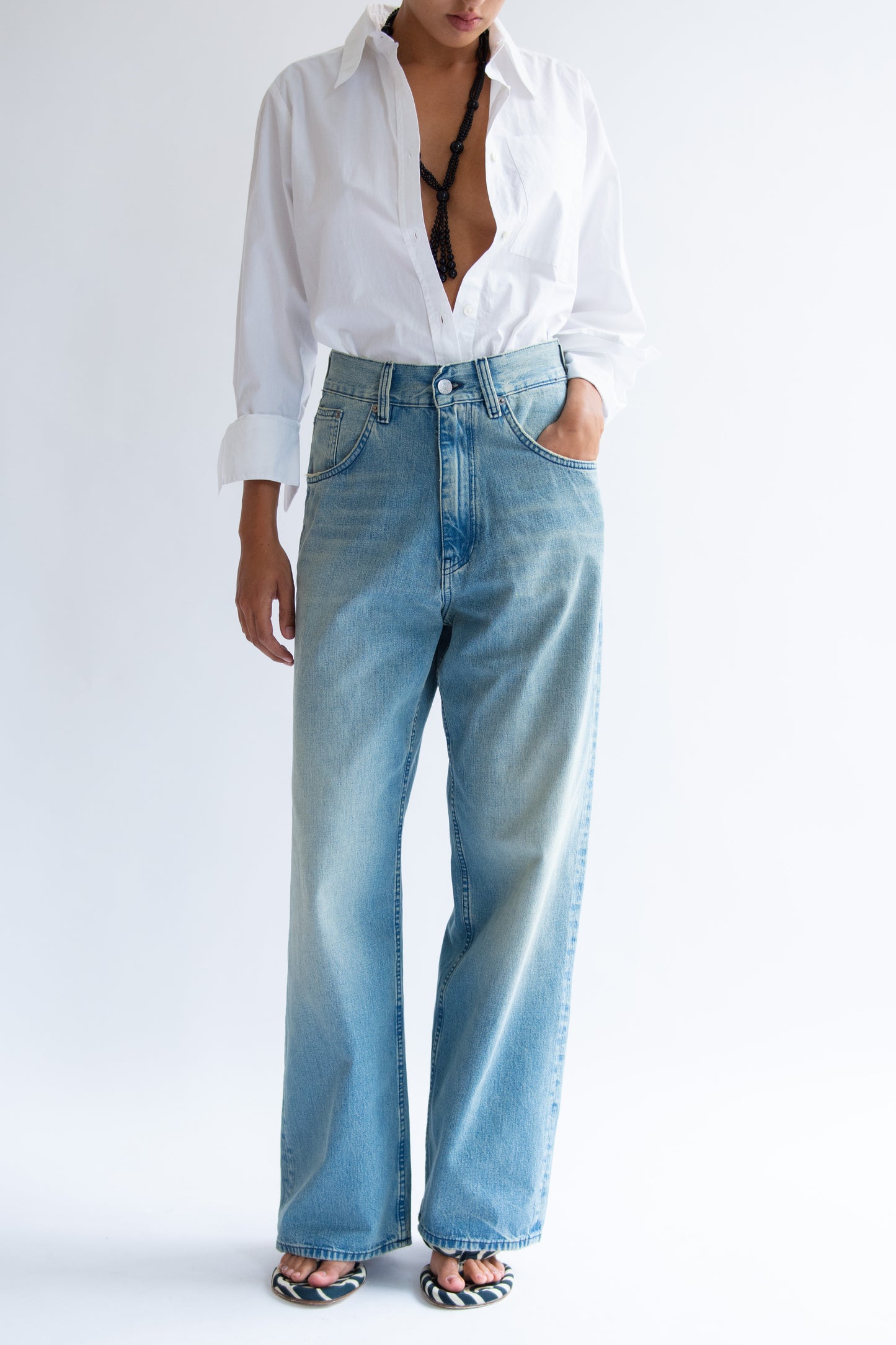 SUNFLOWER, Super Wide Cinch Jean, Mid Blue Vintage