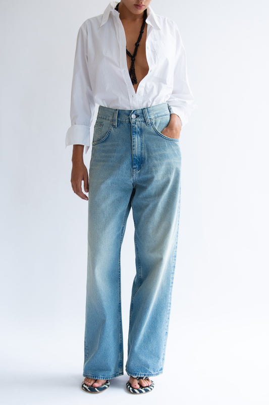 SUNFLOWER, Super Wide Cinch Jean, Mid Blue Vintage