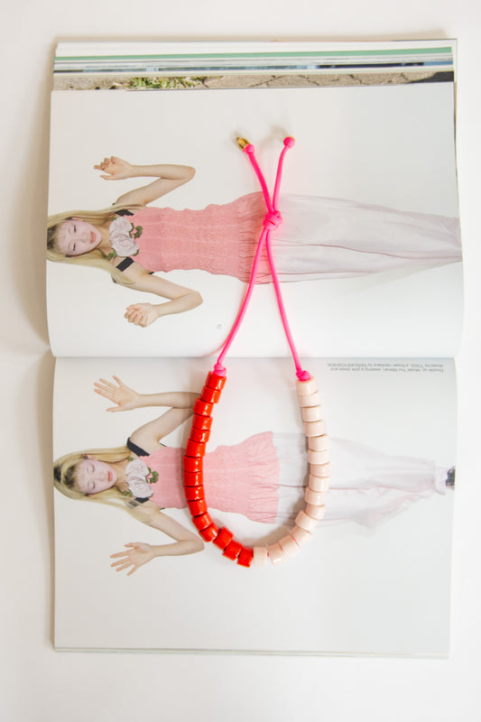 HER NEW TRIBE, Bead Two Necklace, Blush & Lobster Split Candy