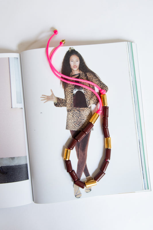 HER NEW TRIBE, Bead Four Necklace, Walnut & Karat Candy