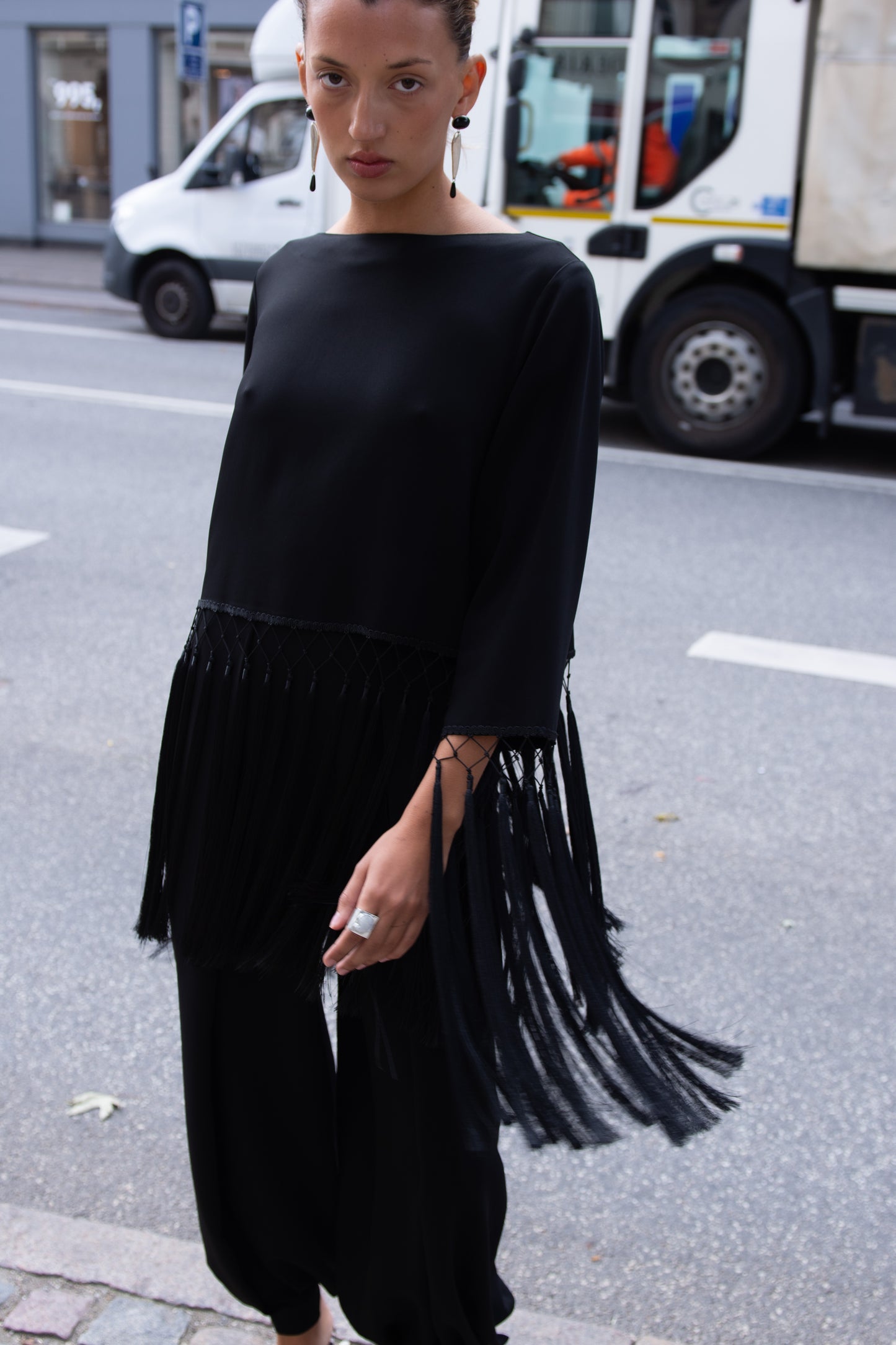 MR. LARKIN, Tara Fringe Top, Black
