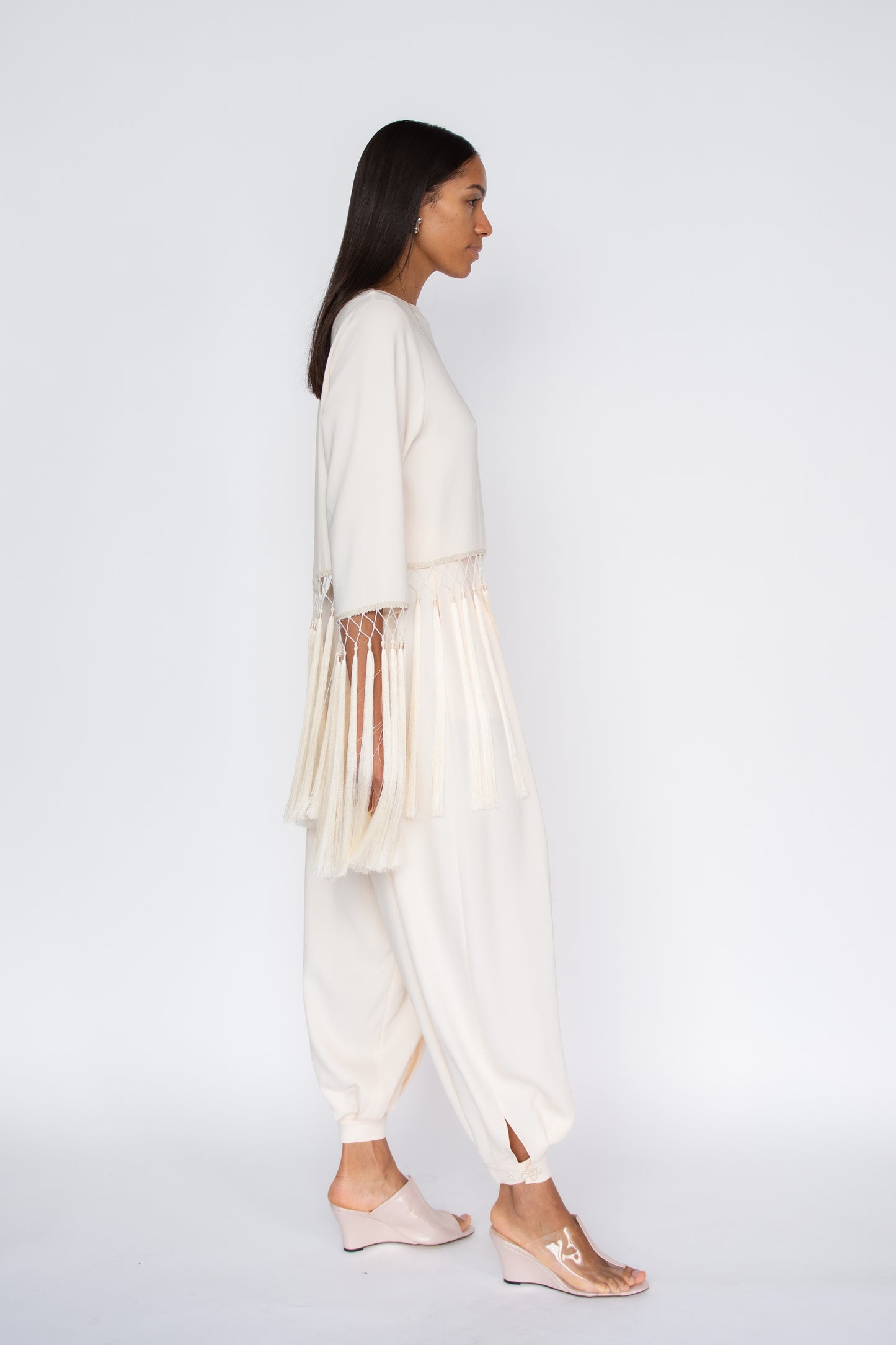 MR. LARKIN, Tara Fringe Top, Sheer Pink