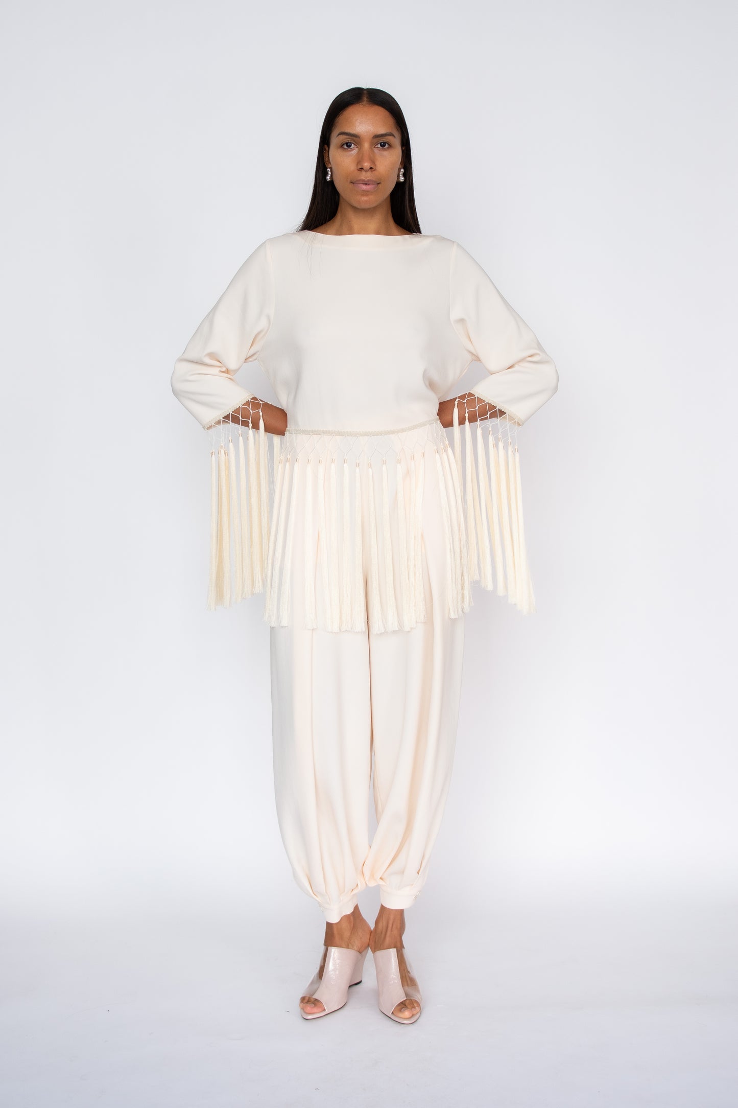 MR. LARKIN, Tara Fringe Top, Sheer Pink