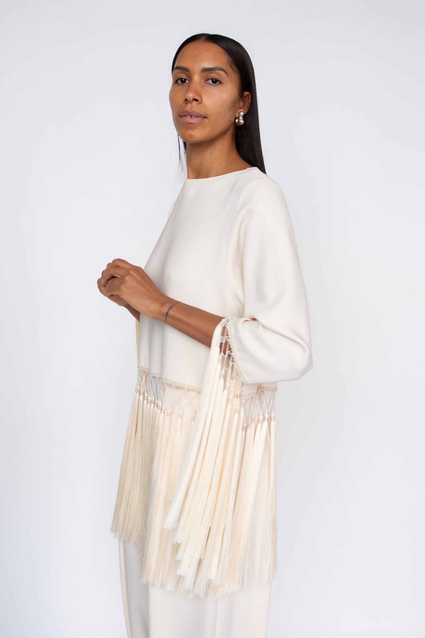 MR. LARKIN, Tara Fringe Top, Sheer Pink