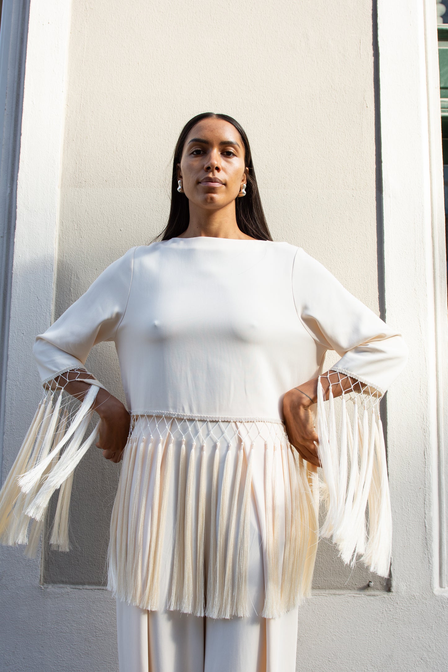 MR. LARKIN, Tara Fringe Top, Sheer Pink