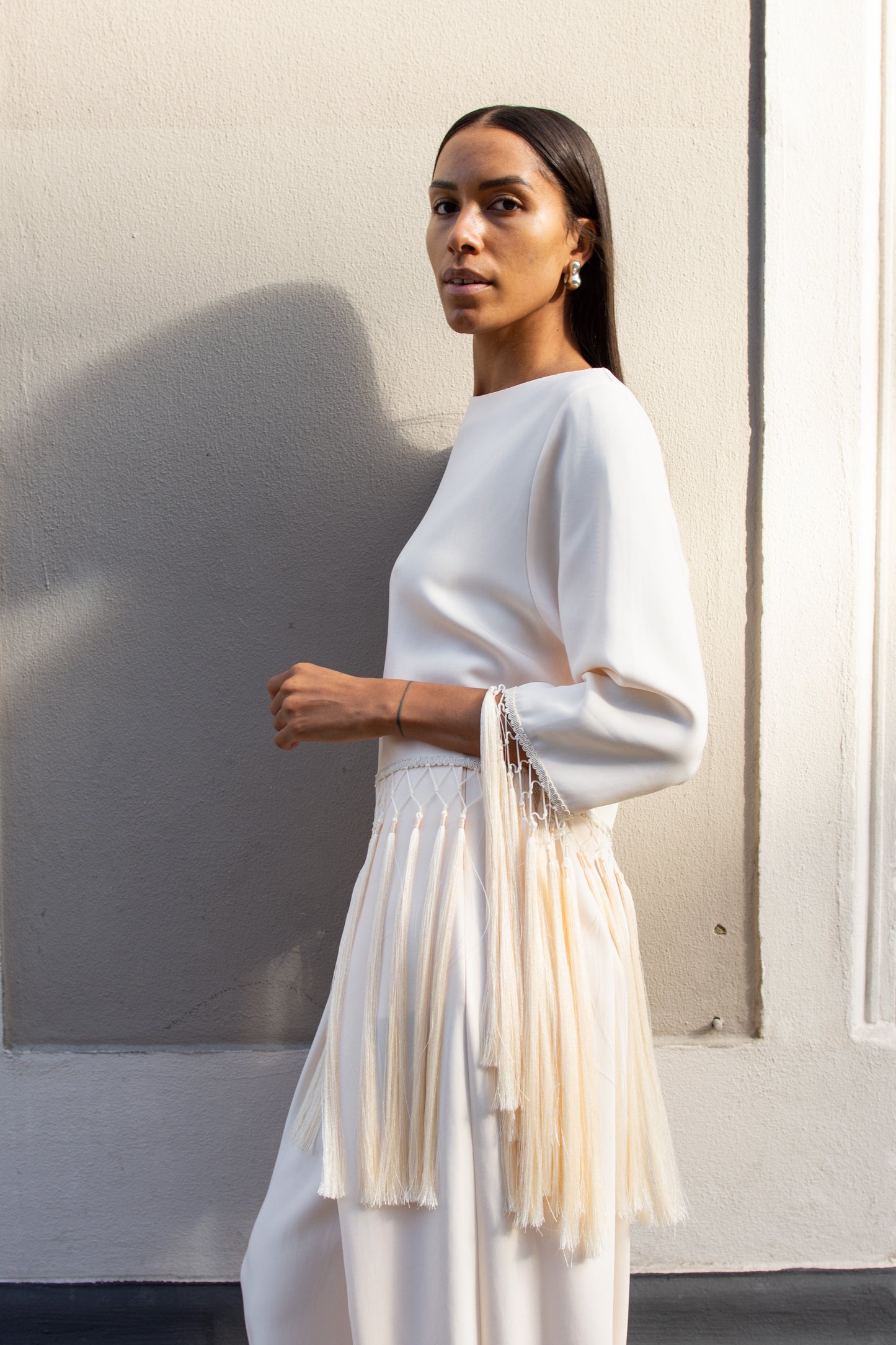 MR. LARKIN, Tara Fringe Top, Sheer Pink