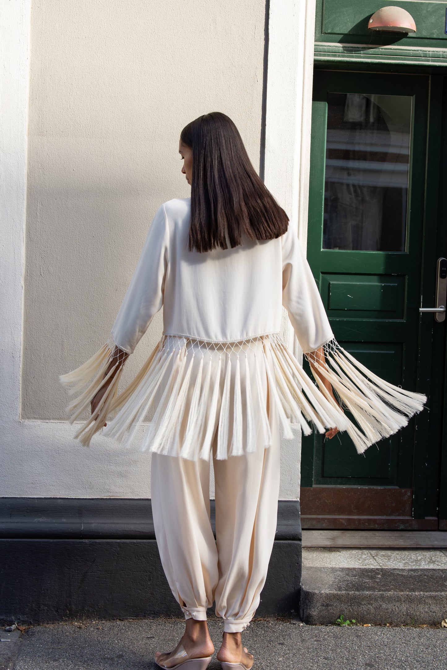 MR. LARKIN, Tara Fringe Top, Sheer Pink