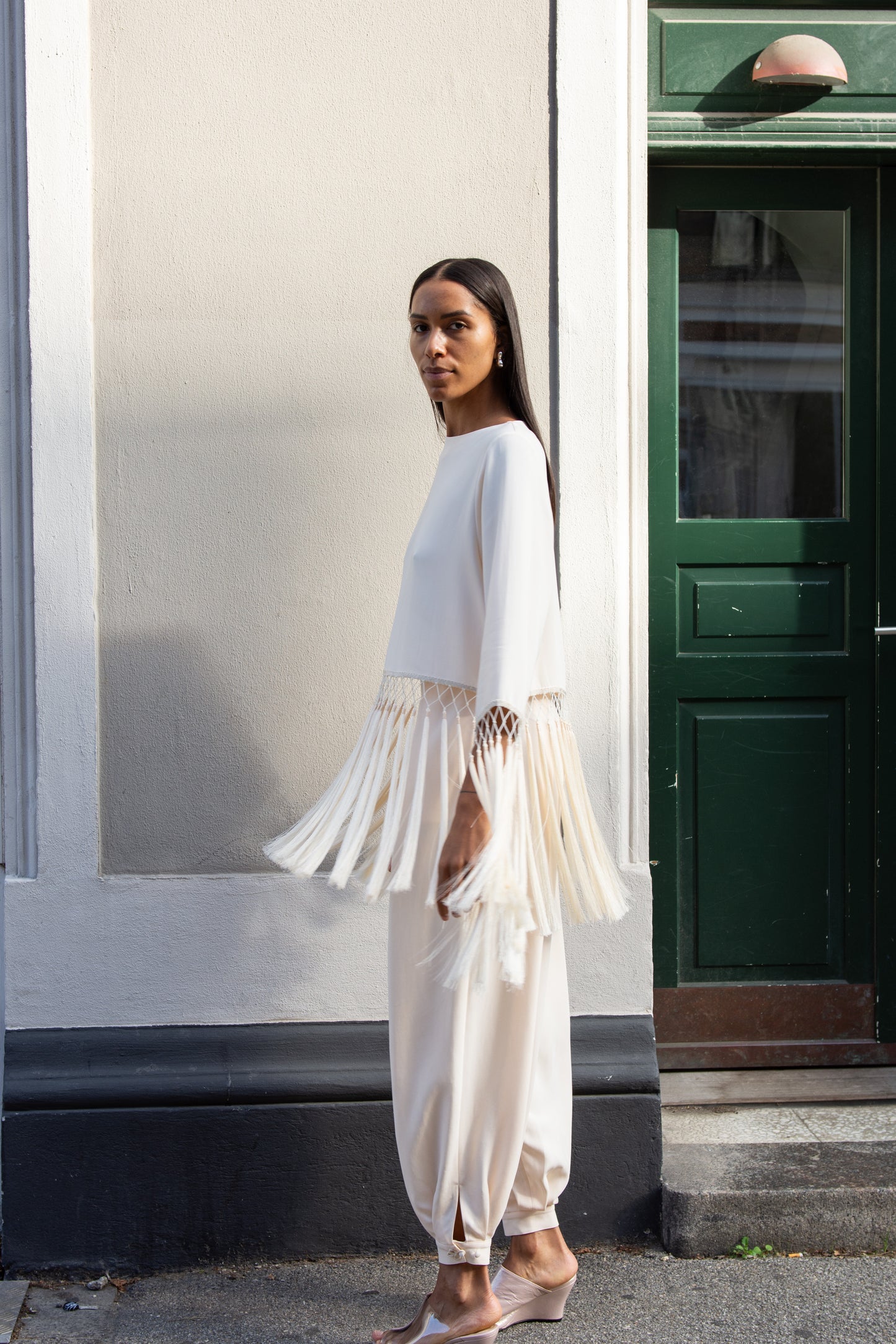 MR. LARKIN, Tara Fringe Top, Sheer Pink