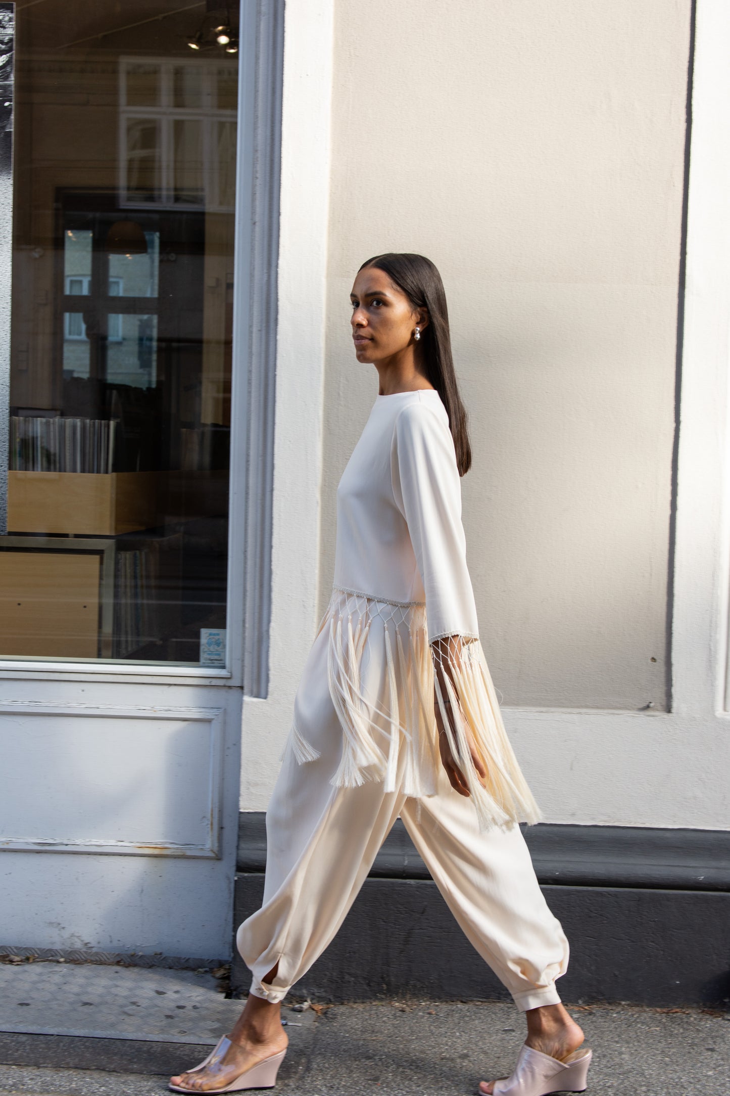 MR. LARKIN, Tara Fringe Top, Sheer Pink