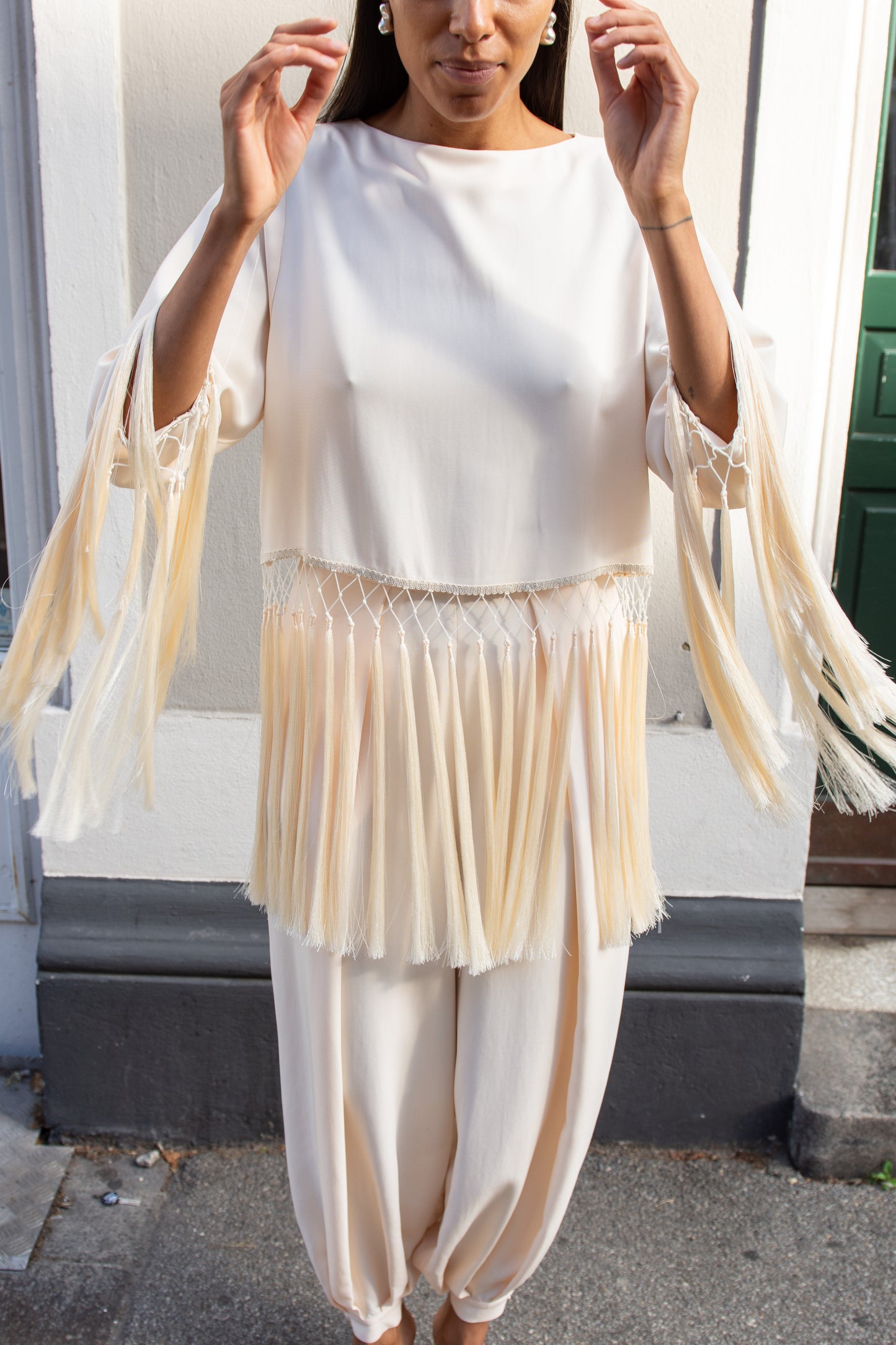 MR. LARKIN, Tara Fringe Top, Sheer Pink