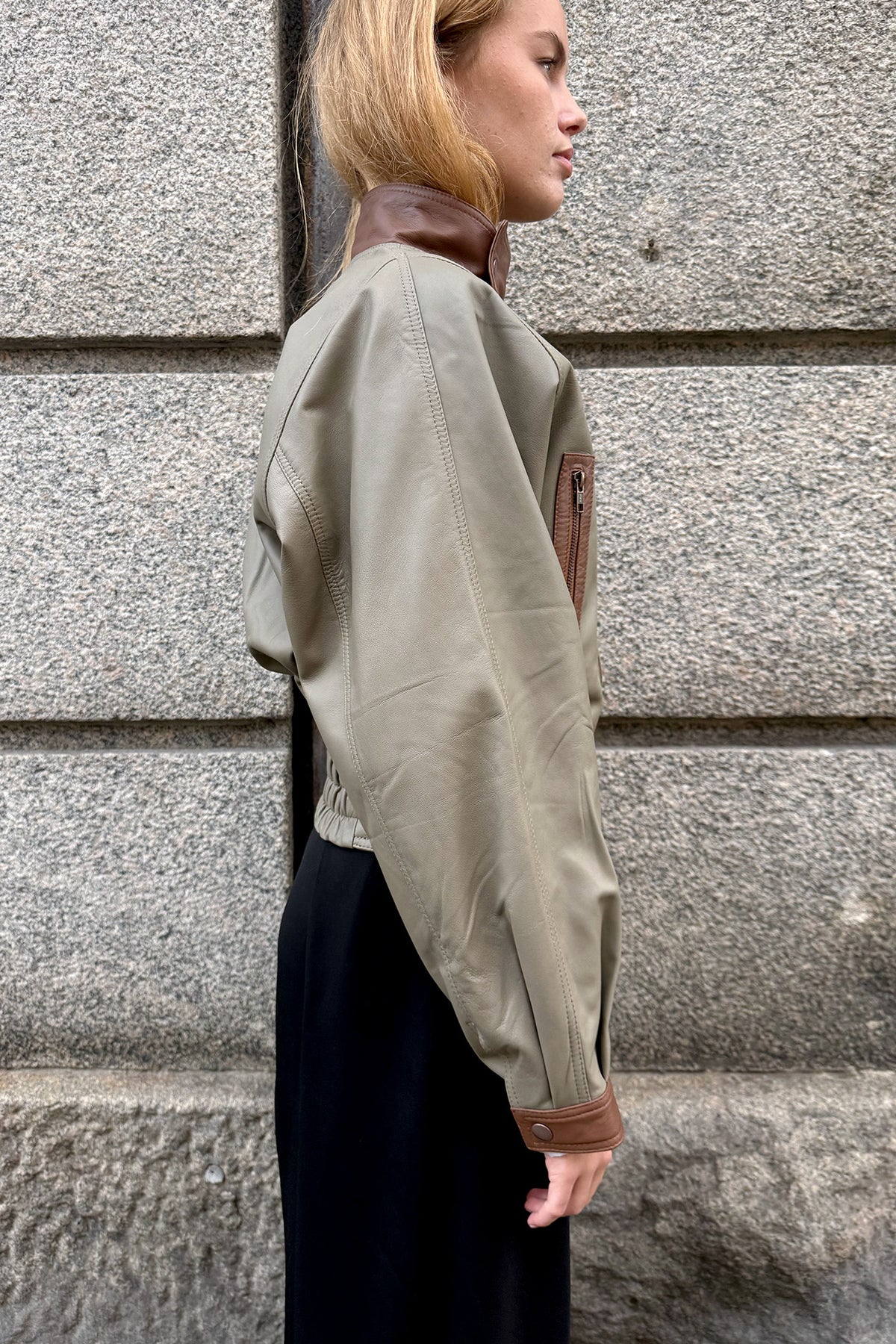 LAMIA LAGHA, Solo Leather Jacket, Cognac/Grey
