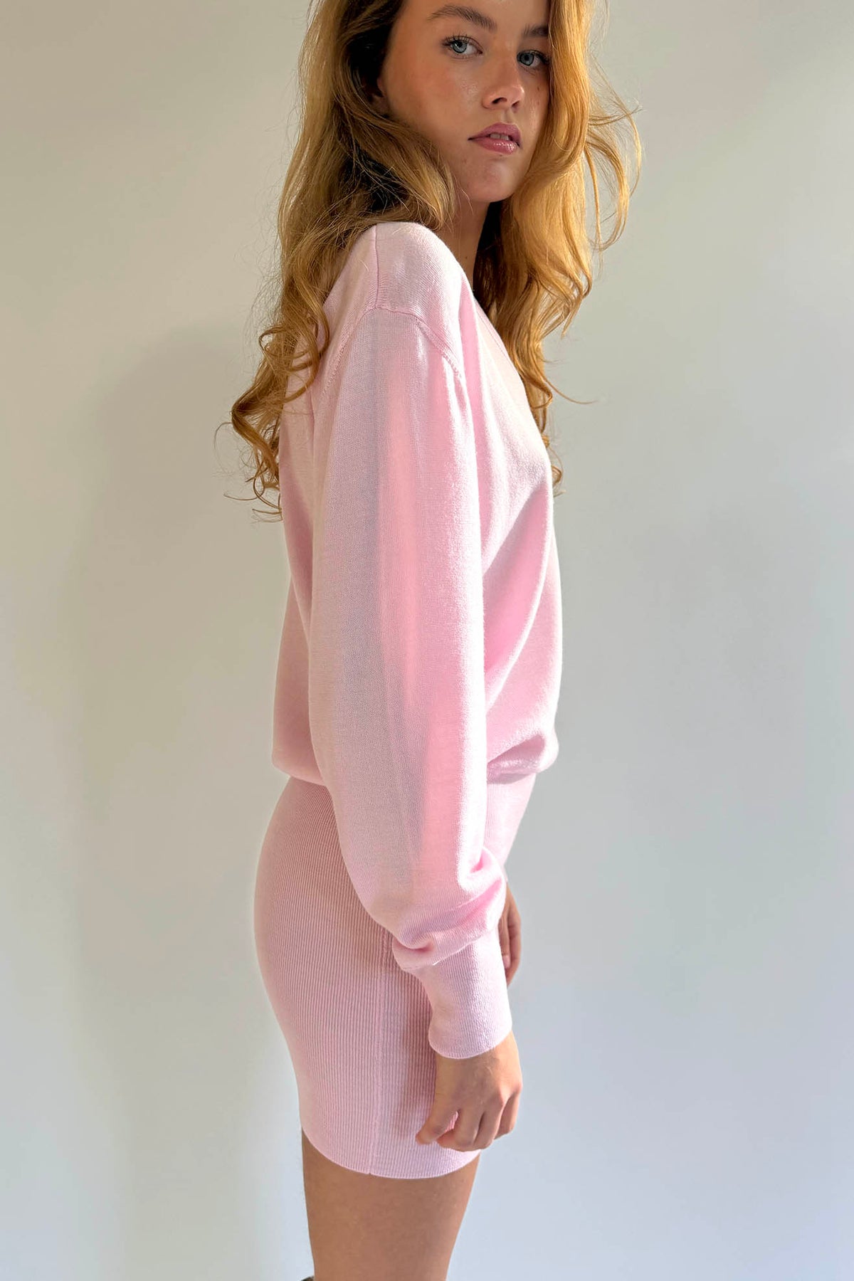 LAMIA LAGHA, November V-Neck Dress, Pink Melange