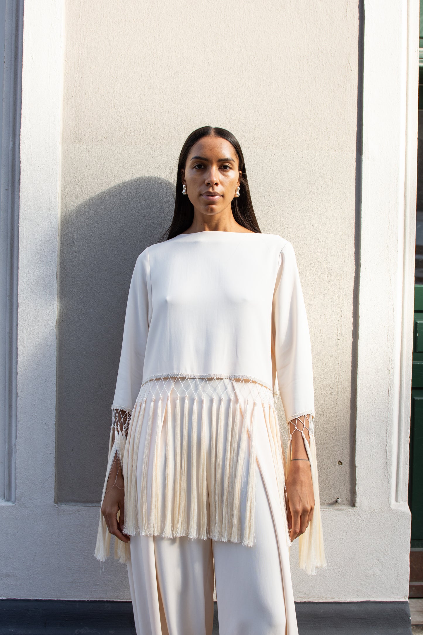 MR. LARKIN, Tara Fringe Top, Sheer Pink
