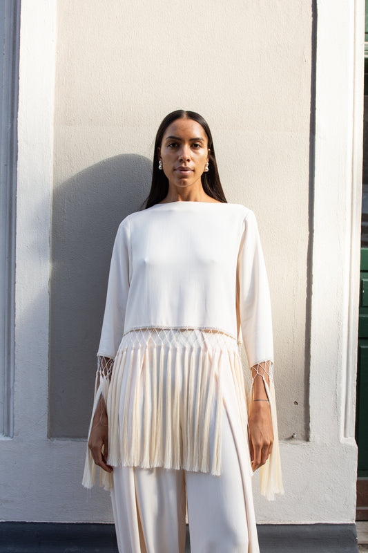 MR. LARKIN, Tara Fringe Top, Sheer Pink